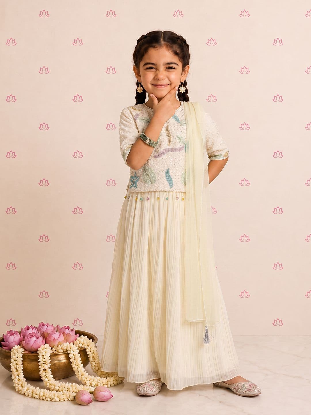 Sangria Girls Embellished Sequinned Ready to Wear Lehenga & Blouse With Dupatta - view 1