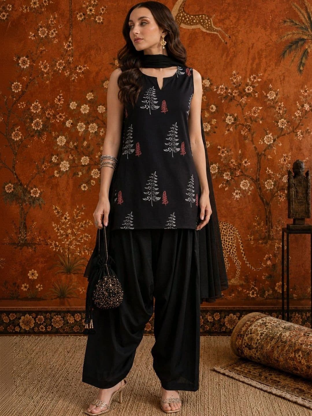 Sangria Women Ethnic Motifs Printed Regular Pure Cotton Farshi Salwar Suit Set - view 1