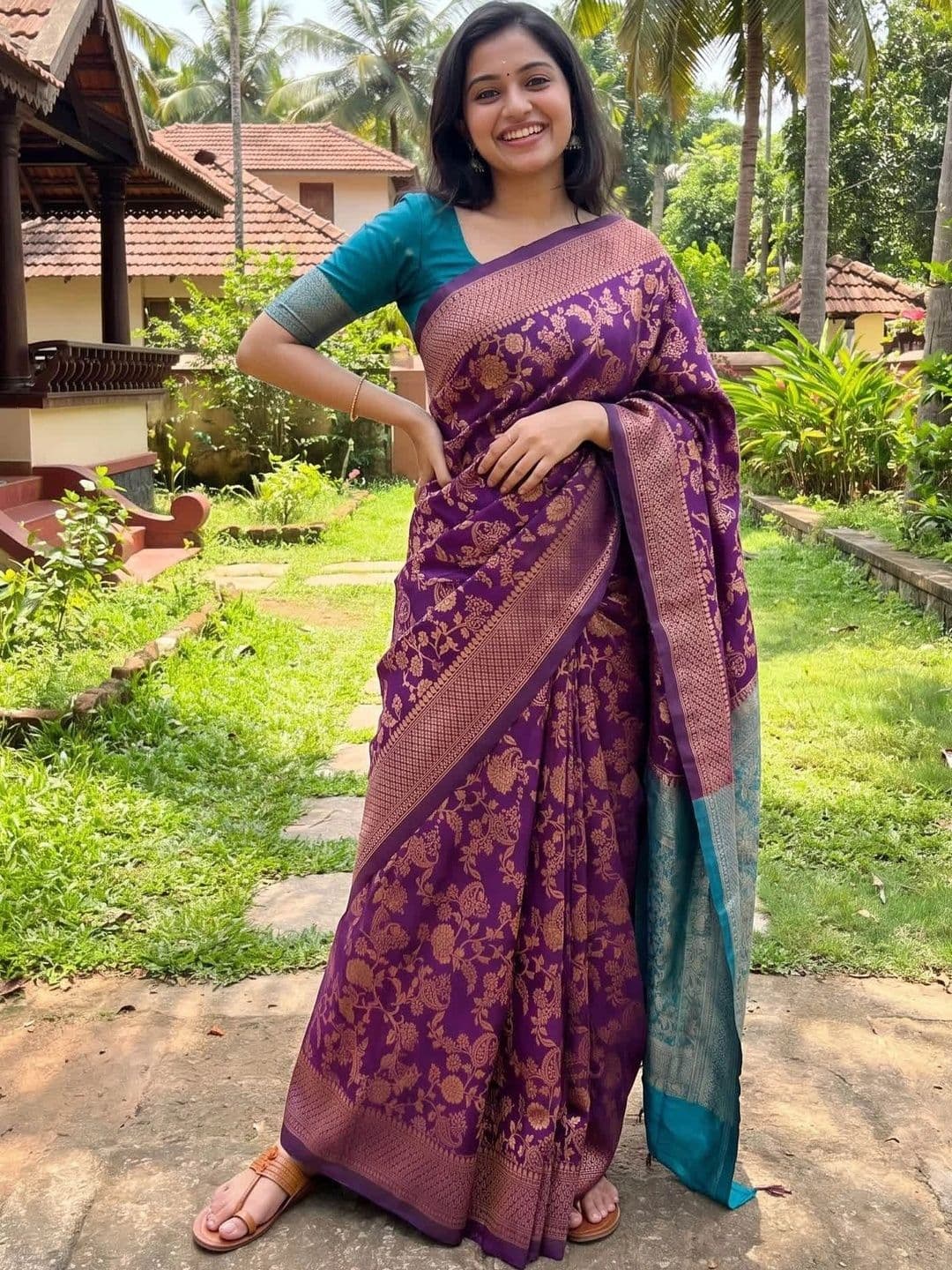 SPEEDY INDIAN Floral Zari Silk Blend Banarasi Saree - view 1