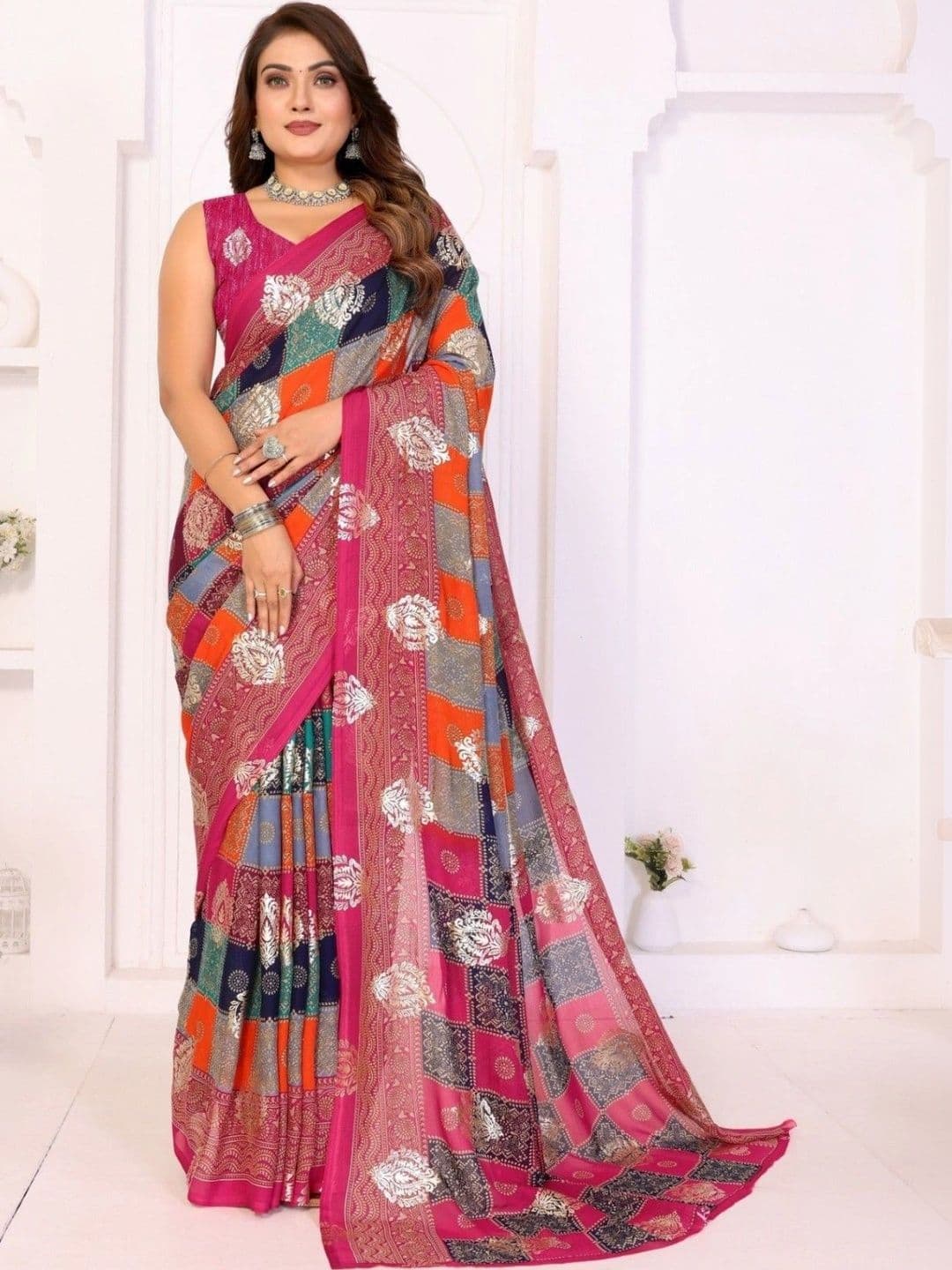 Leelavati Floral Zari Pure Chiffon Saree - view 1