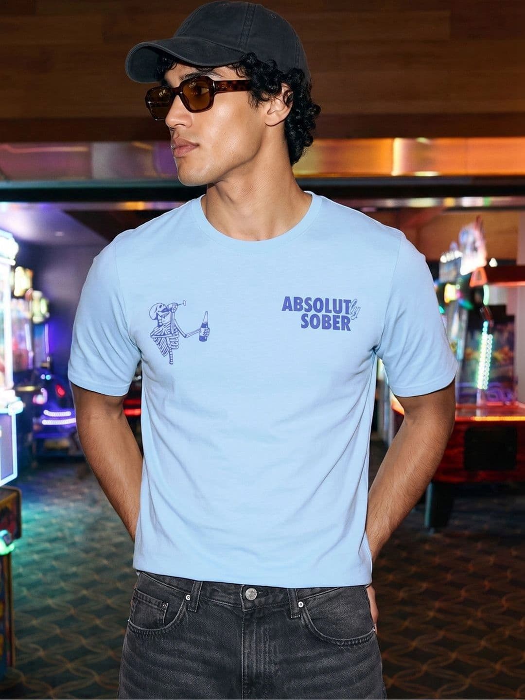 Bewakoof Men's Blue Sober Graphic Printed T-shirt - view 1