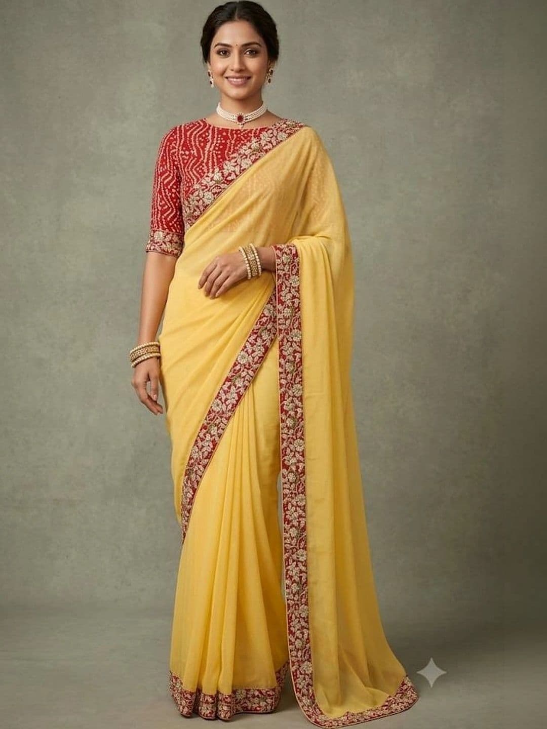 tathastufab Floral Embroidered Poly Chiffon Designer Saree - view 1