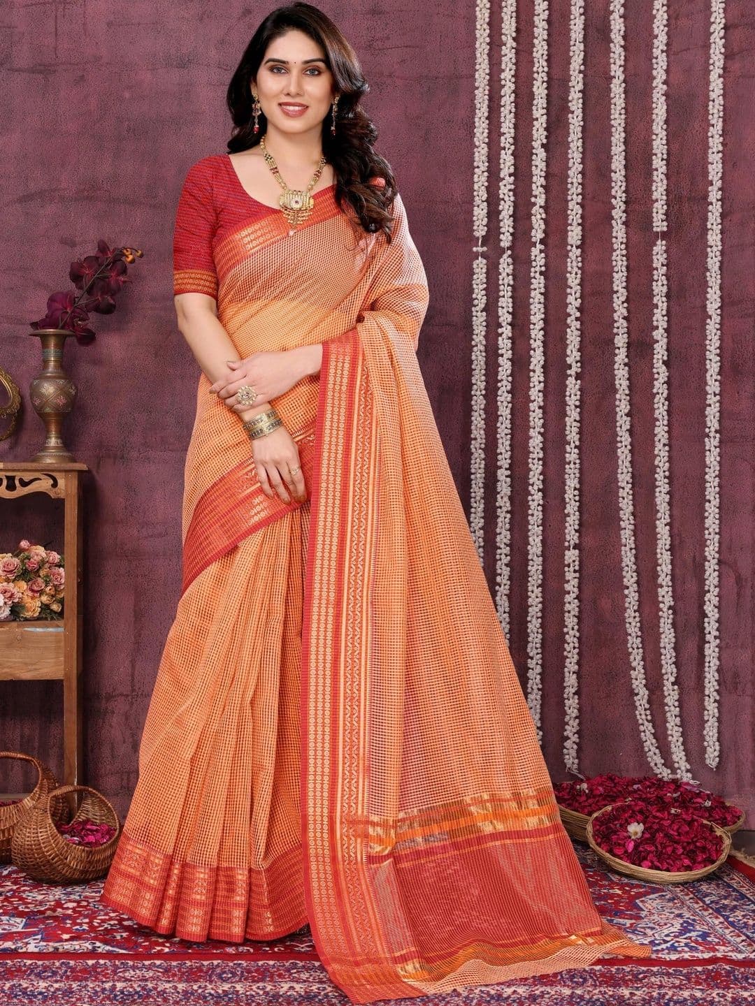 Sangria Woven Design Zari Silk Blend Fusion Kota Saree - view 1