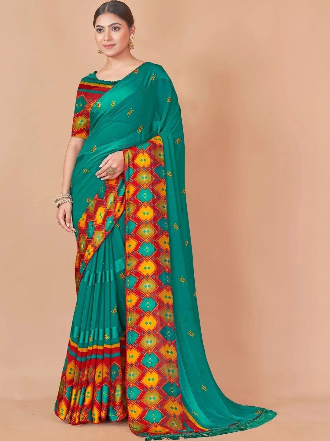 NANDITA DESIGNER Bandhani Satin Leheriya Saree - view 1