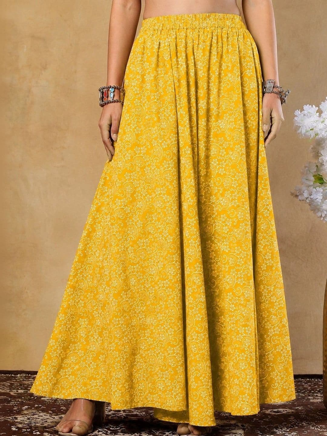 KALINI Women Cotton Floral Maxi Flared Skirt - view 1