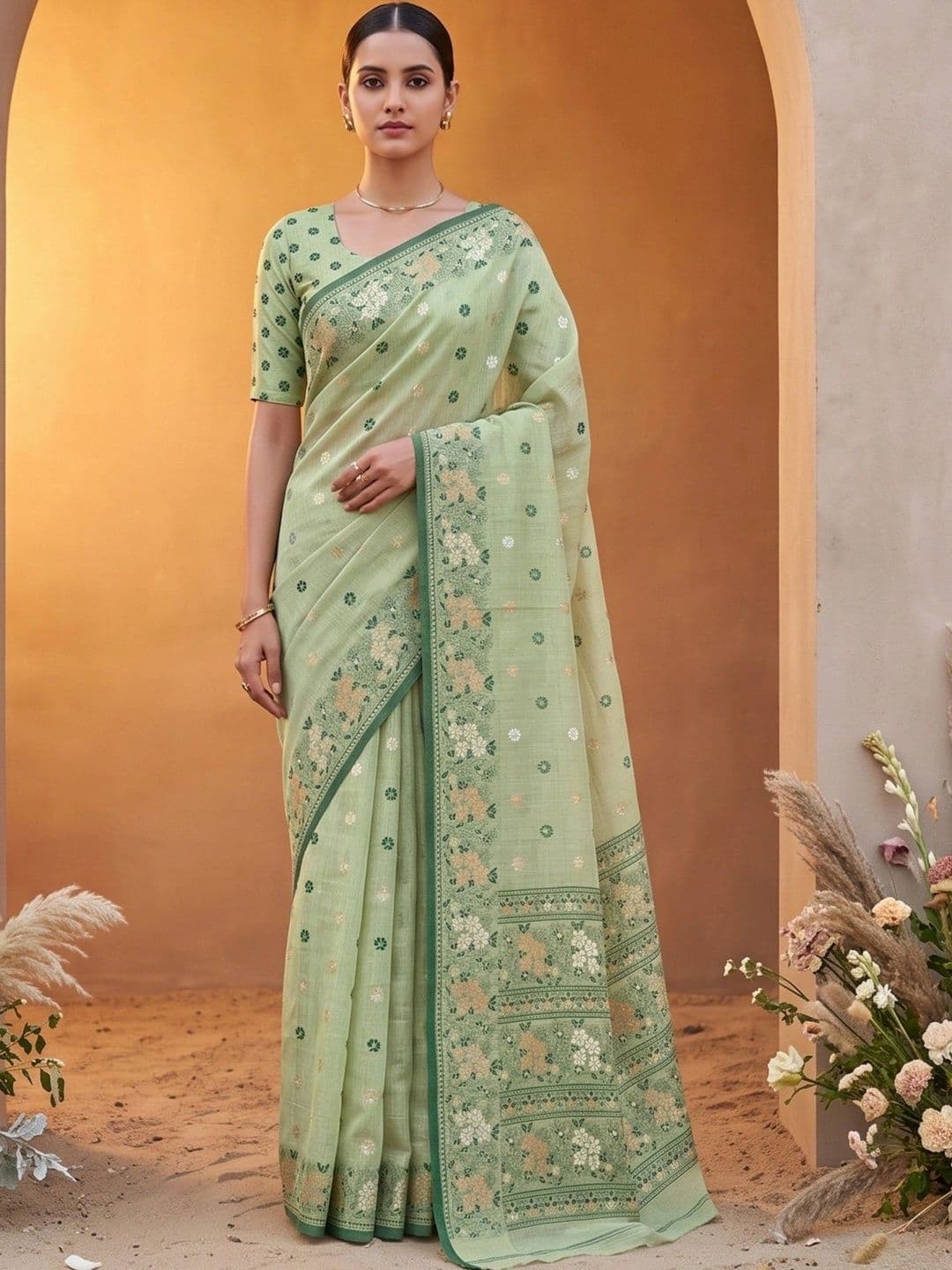 R K MANIYAR Woven Design Zari Pure Cotton Designer Saree - view 1