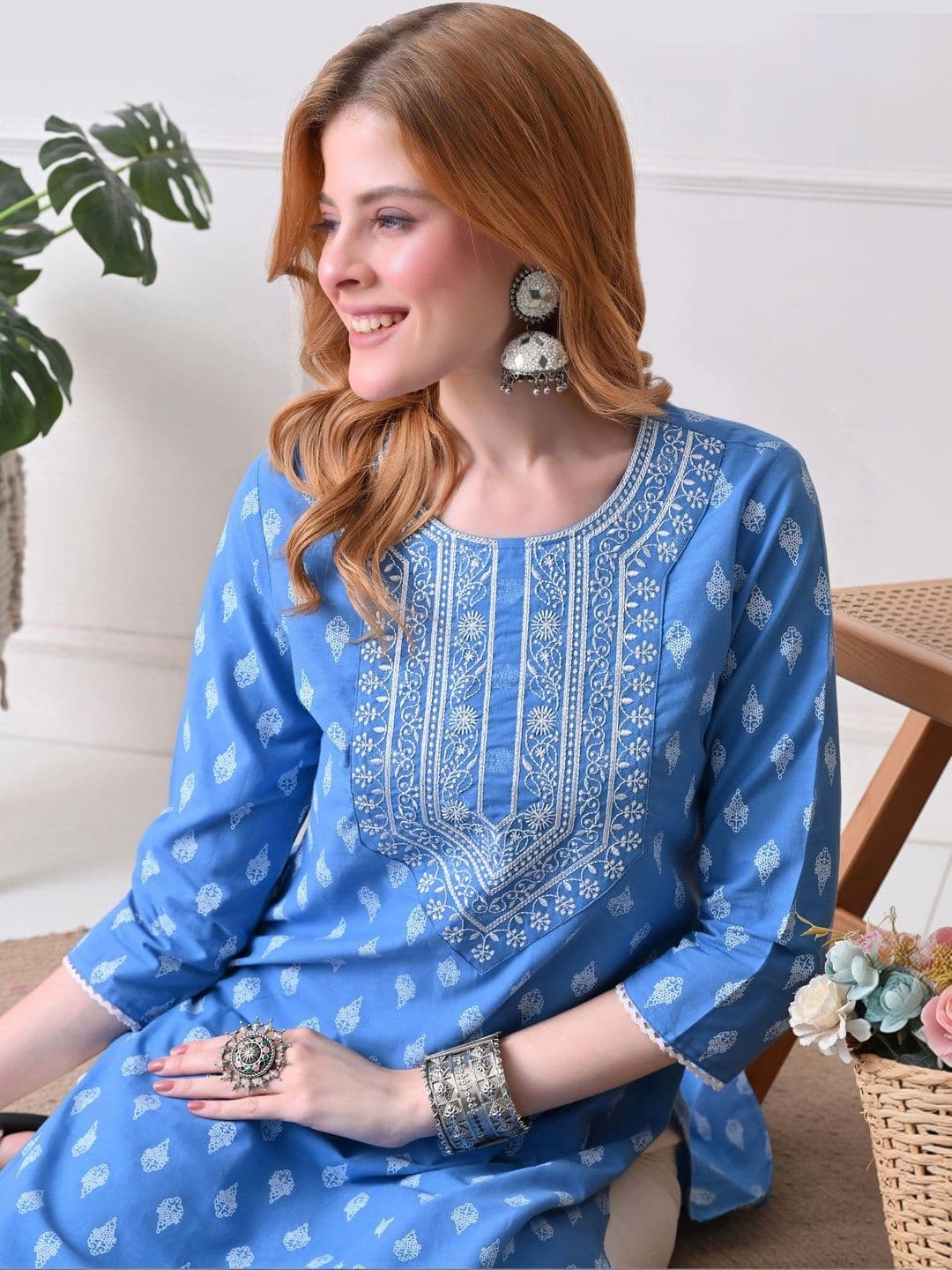 KKFAB Women Ethnic Motifs Embroidered Chikankari Kurta - view 1