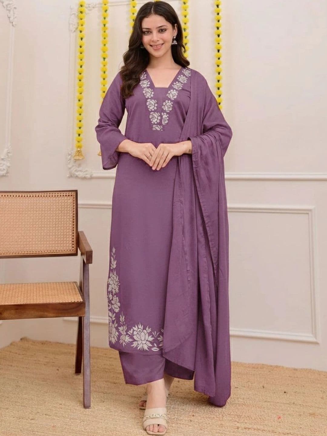 Moda Rapido Women Floral Embroidered Regular Thread Work Kurta with Trousers & With Dupatta - view 1