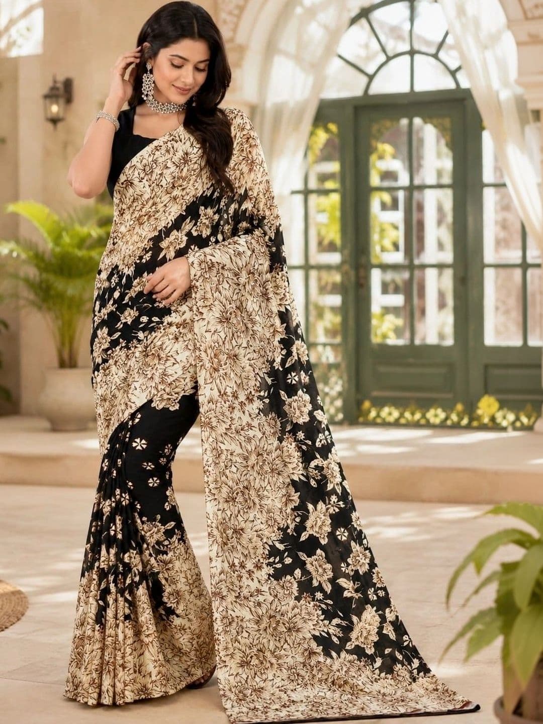 Leelavati Floral Pure Georgette Saree - view 1