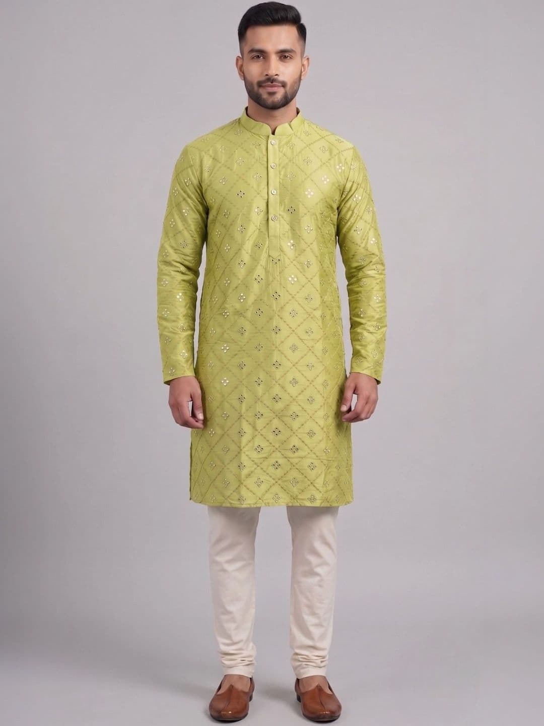 Kaashi Couture Men Embellished Mirror Work Kurta - view 1