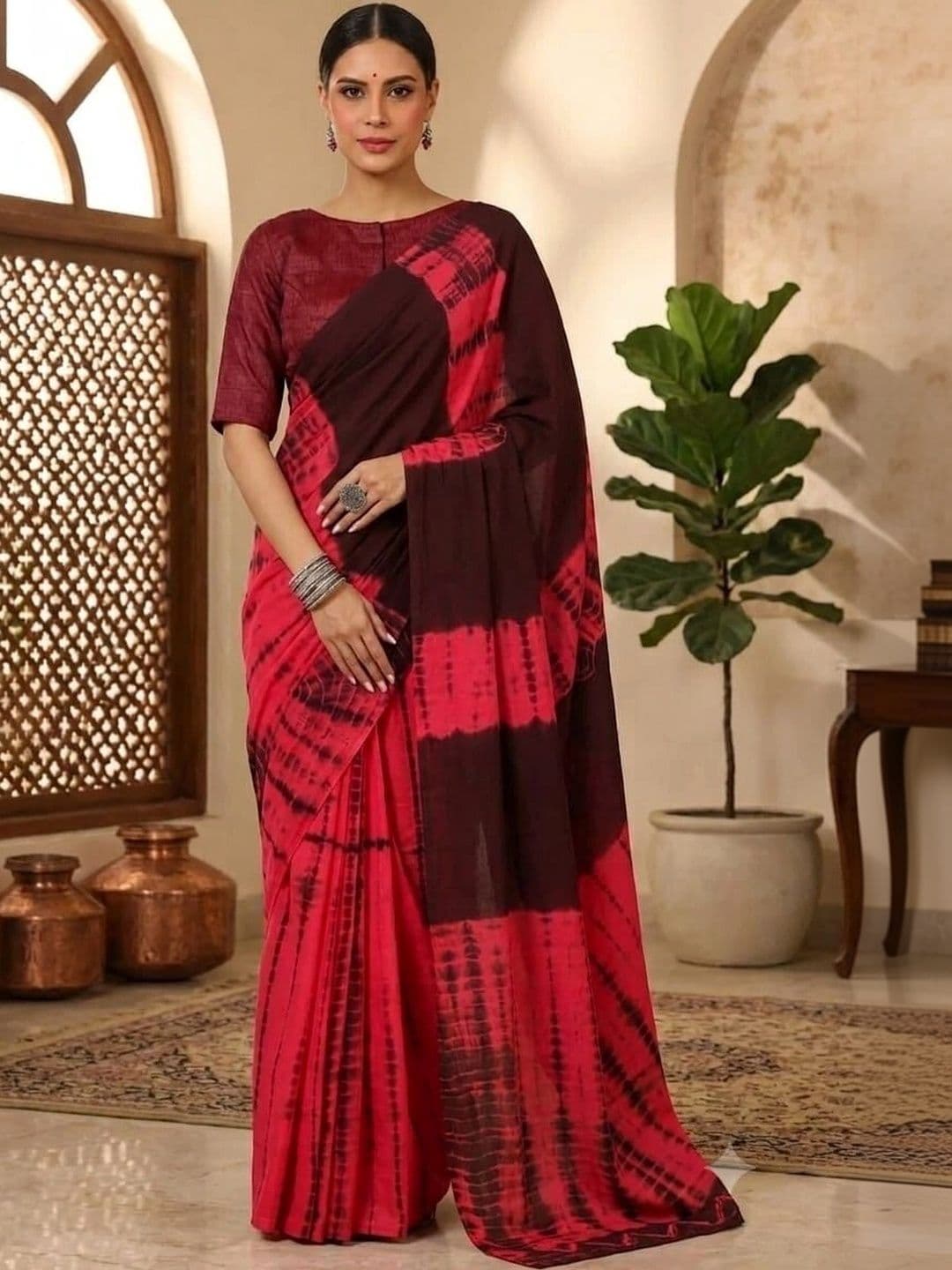 SHIVAY TEXTILES Tie and Dye Pure Cotton Block Print Saree - view 1
