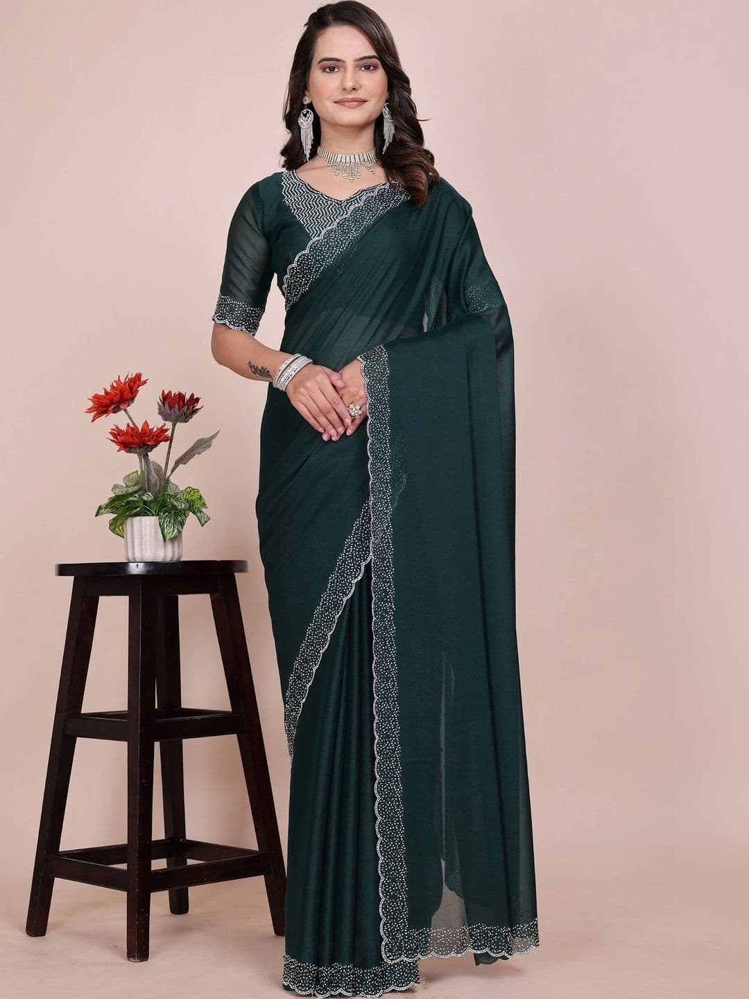 LeeliPeeri Designer Embellished Beads and Stones Poly Georgette Designer Saree - view 1