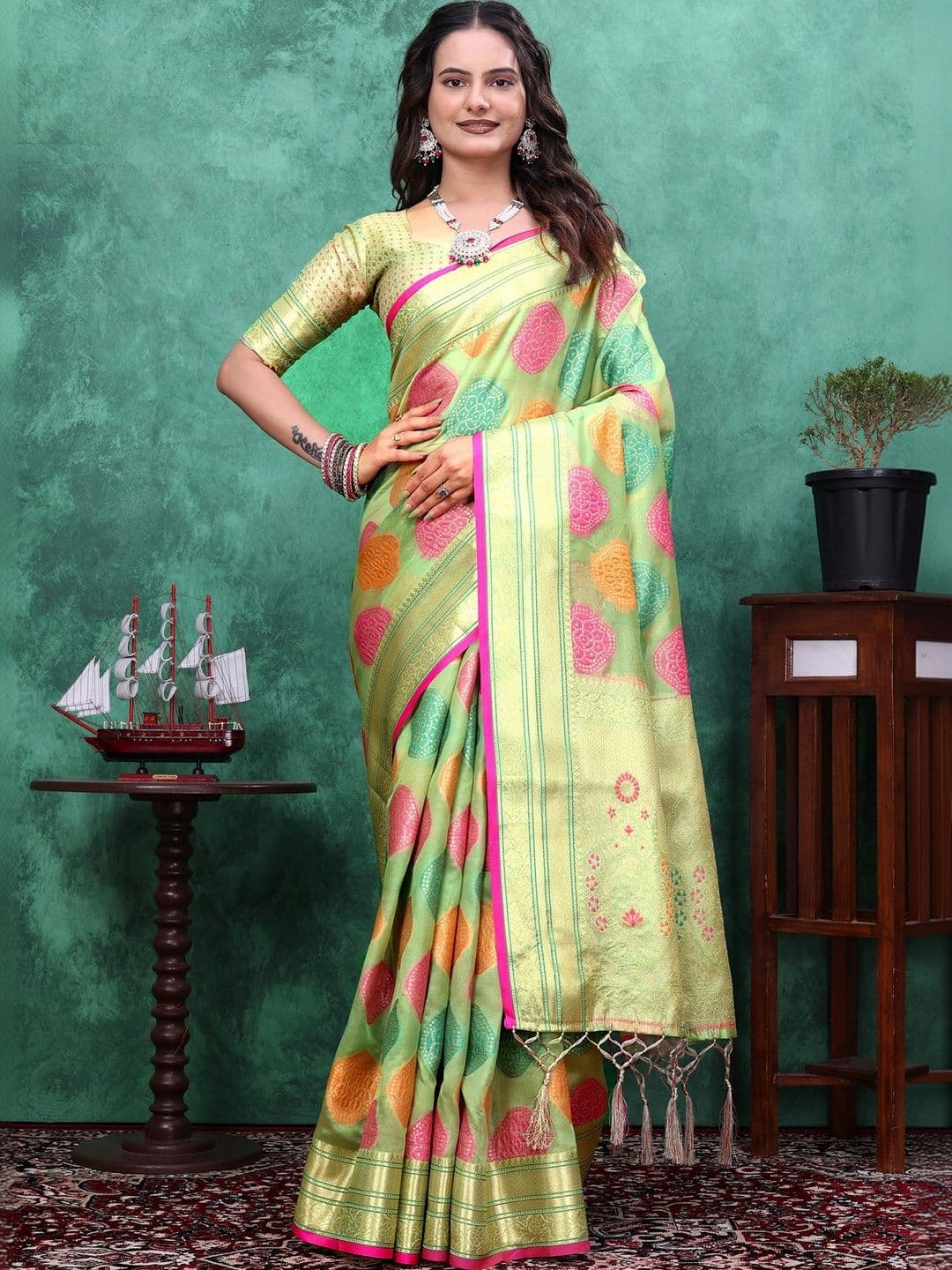 all about you Woven Design Zari Silk Blend Designer Saree - view 1