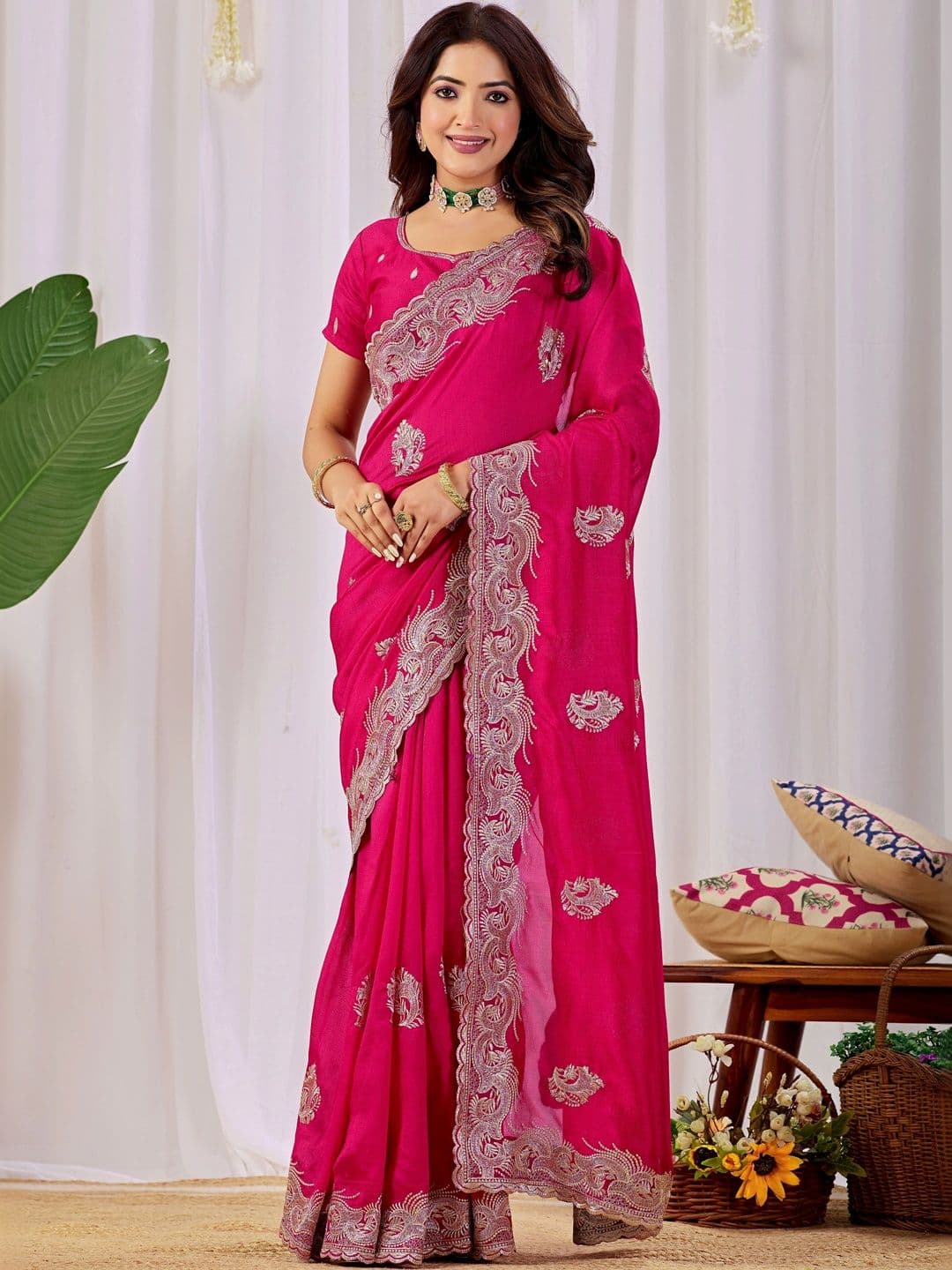 CELEUM Embellished Embroidered Supernet Saree - view 1