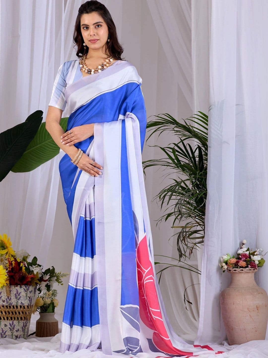 KALINI Striped Satin Designer Saree - view 1
