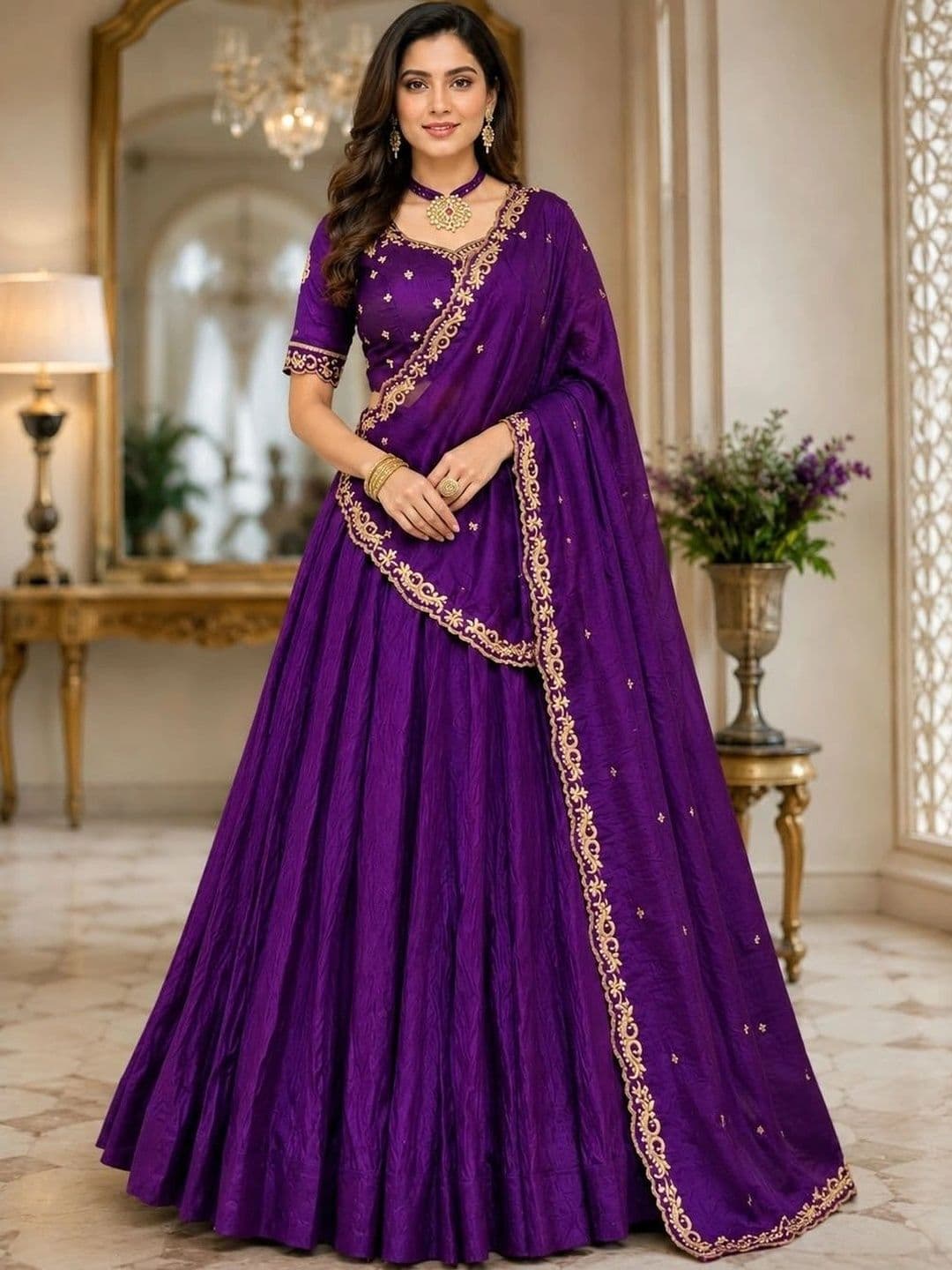 KALINI Embroidered Ready to Wear Lehenga & Unstitched Blouse With Dupatta - view 1
