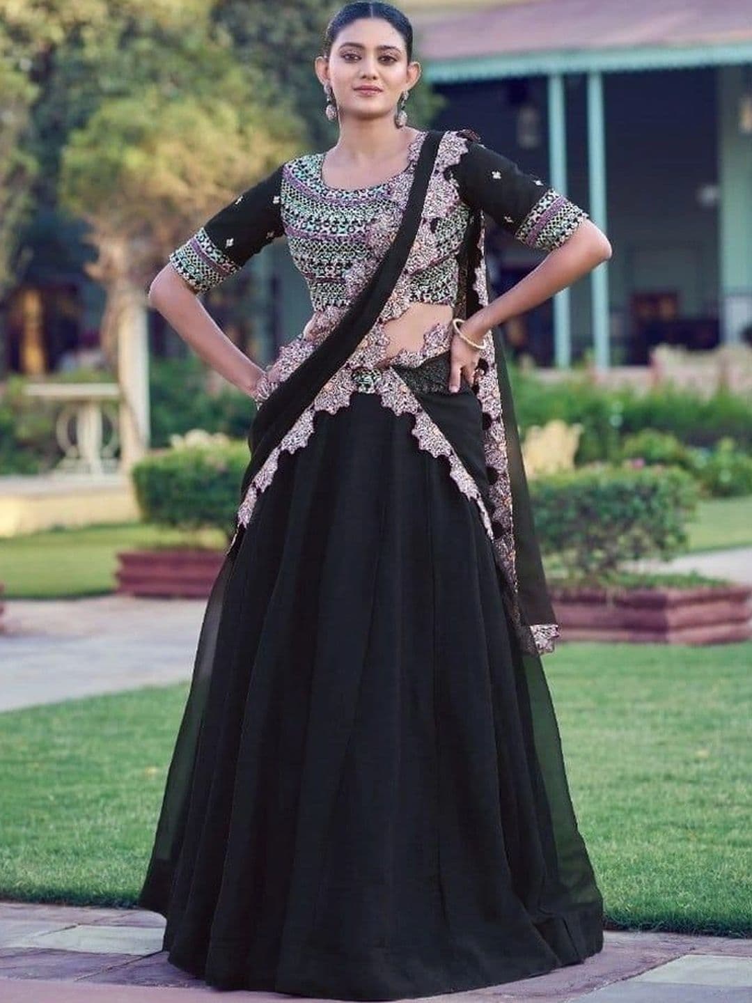 KALINI Embroidered Thread Work Ready to Wear Lehenga & Unstitched Blouse With Dupatta - view 1