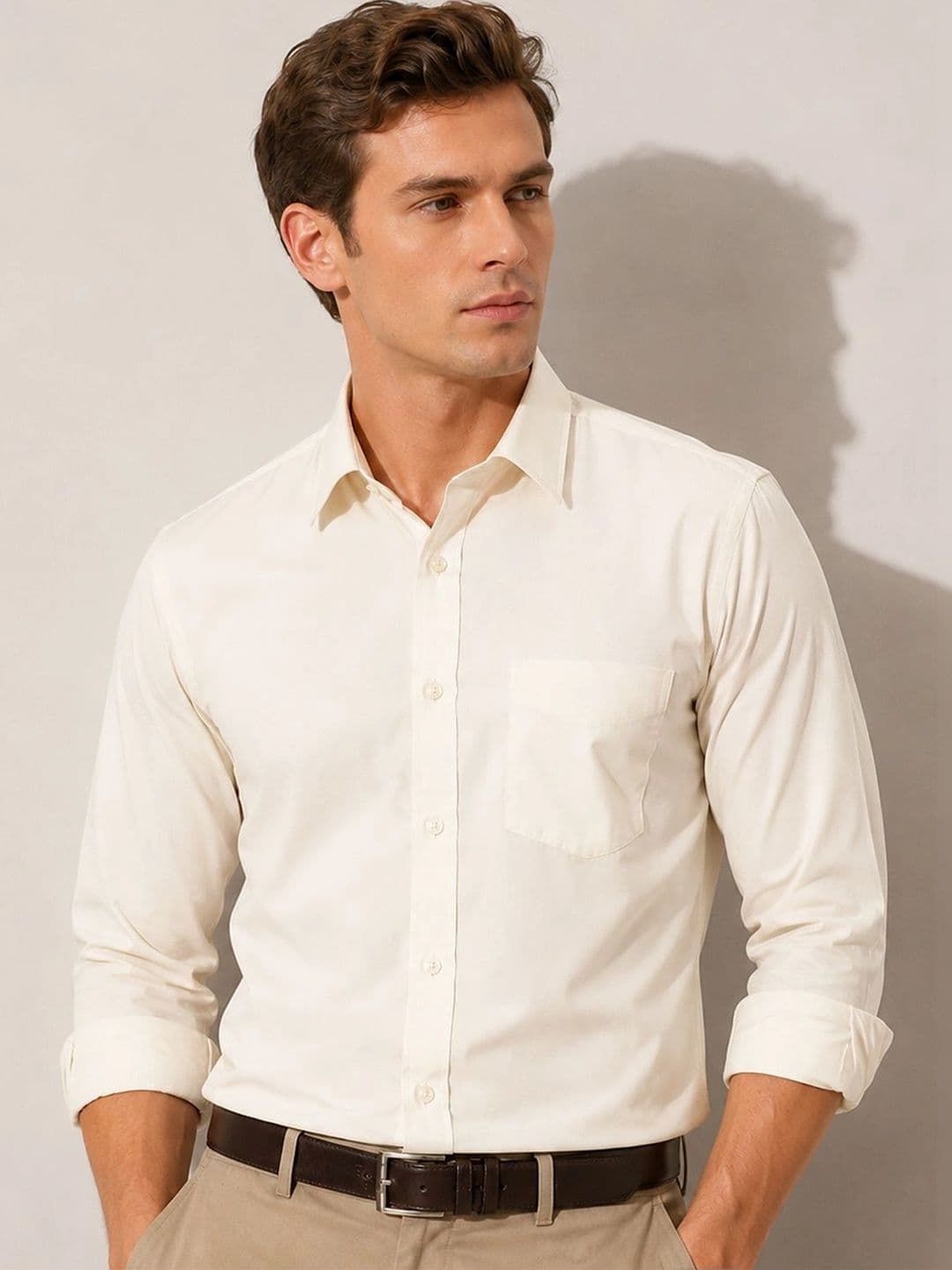 English Navy Standard Slim Fit Chambray Weave Cotton Formal Shirt - view 1