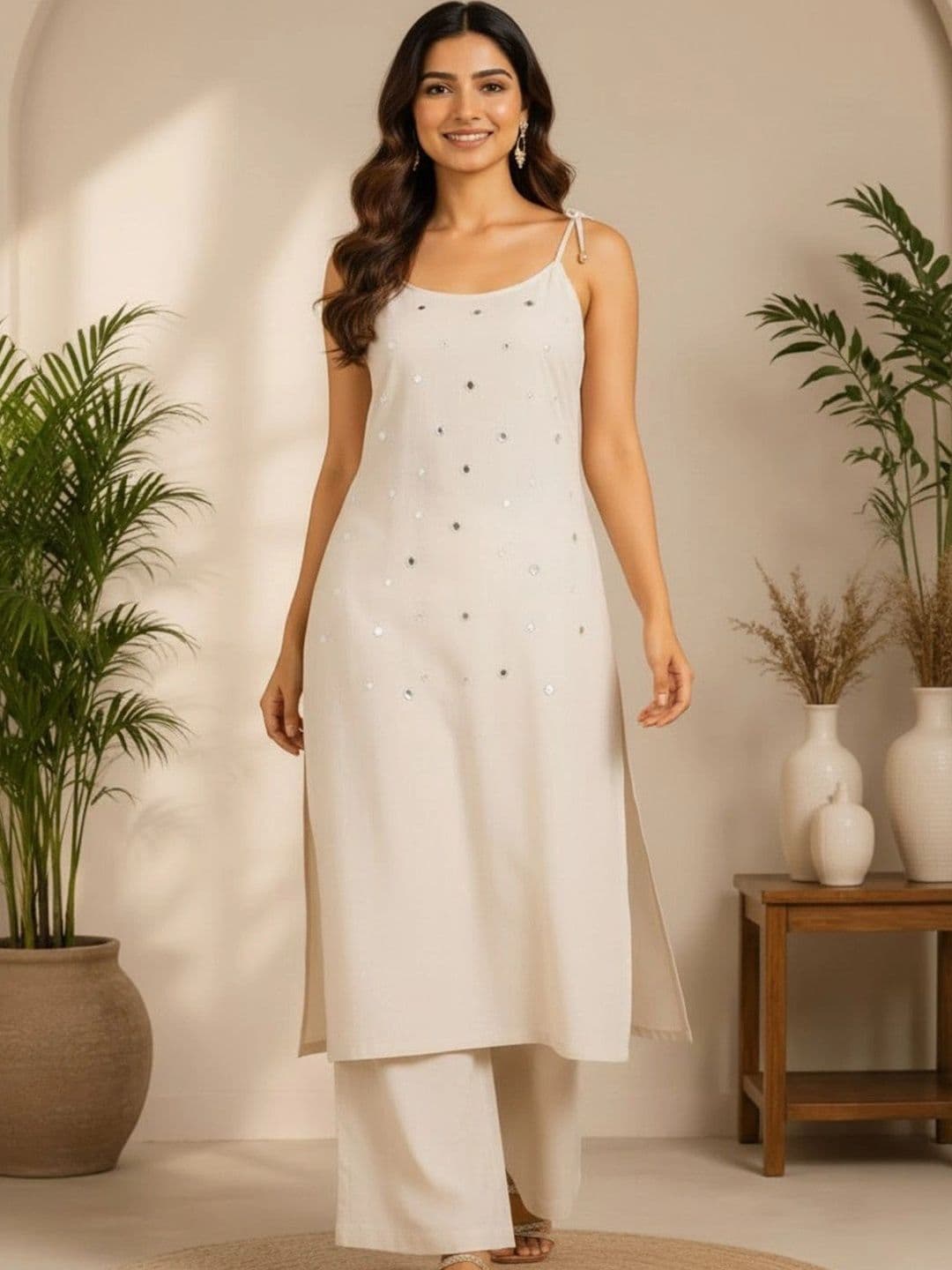 GTW Women Regular Mirror Work Pure Cotton Kurta with Palazzos - view 1