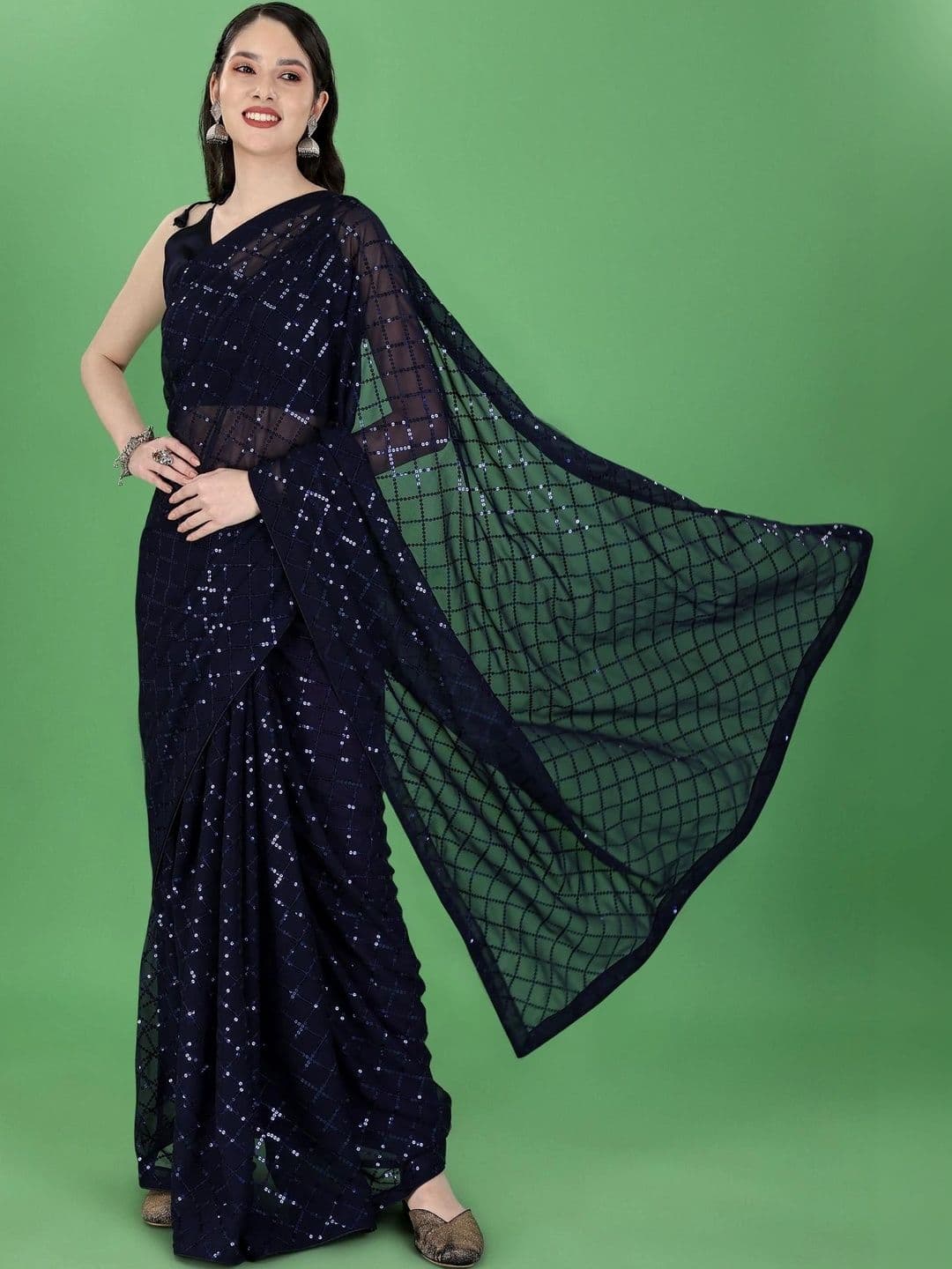 SZN Embellished Sequinned Poly Georgette Designer Saree - view 1