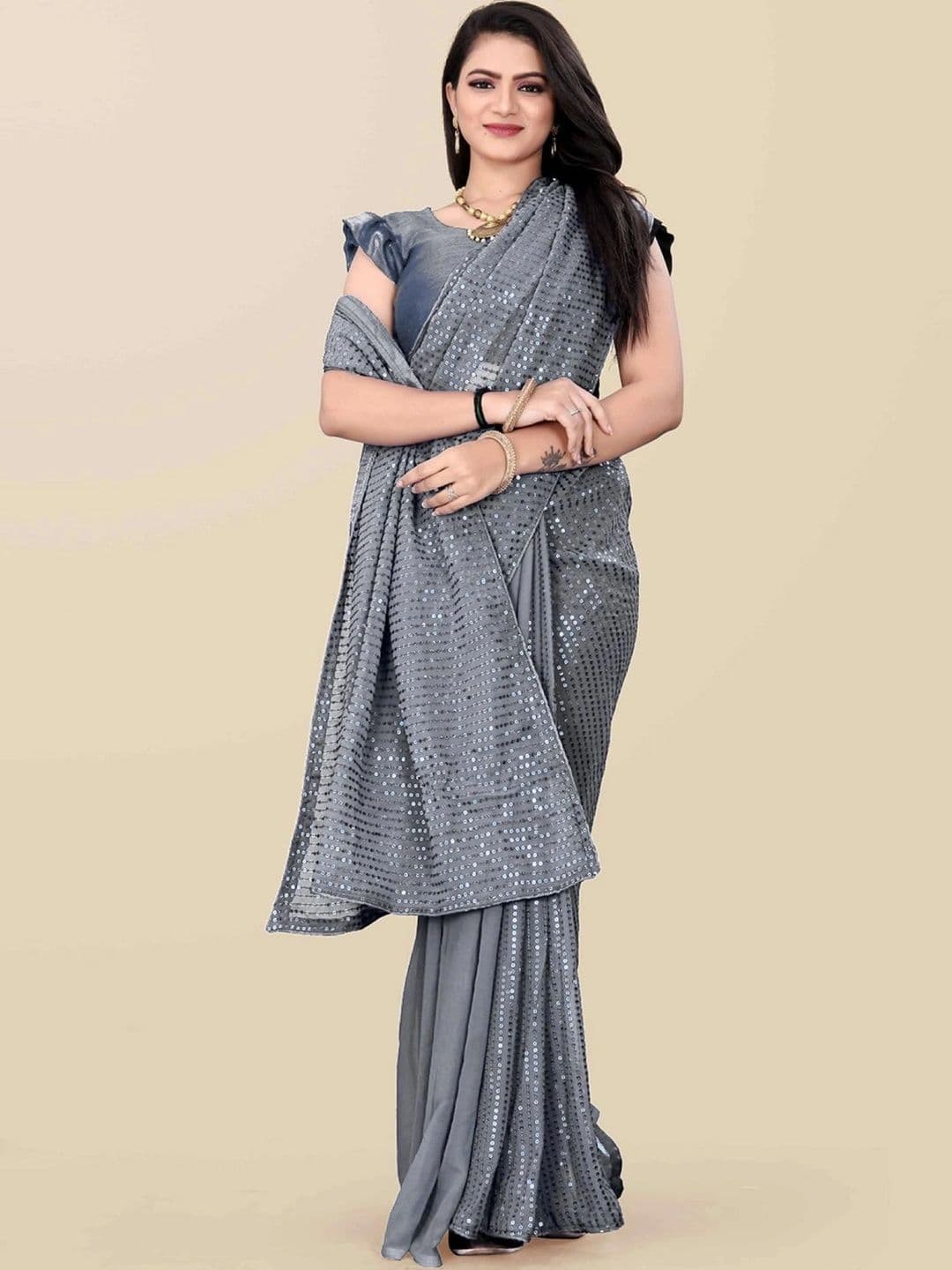 SZN Embellished Sequinned Poly Georgette Designer Saree - view 1