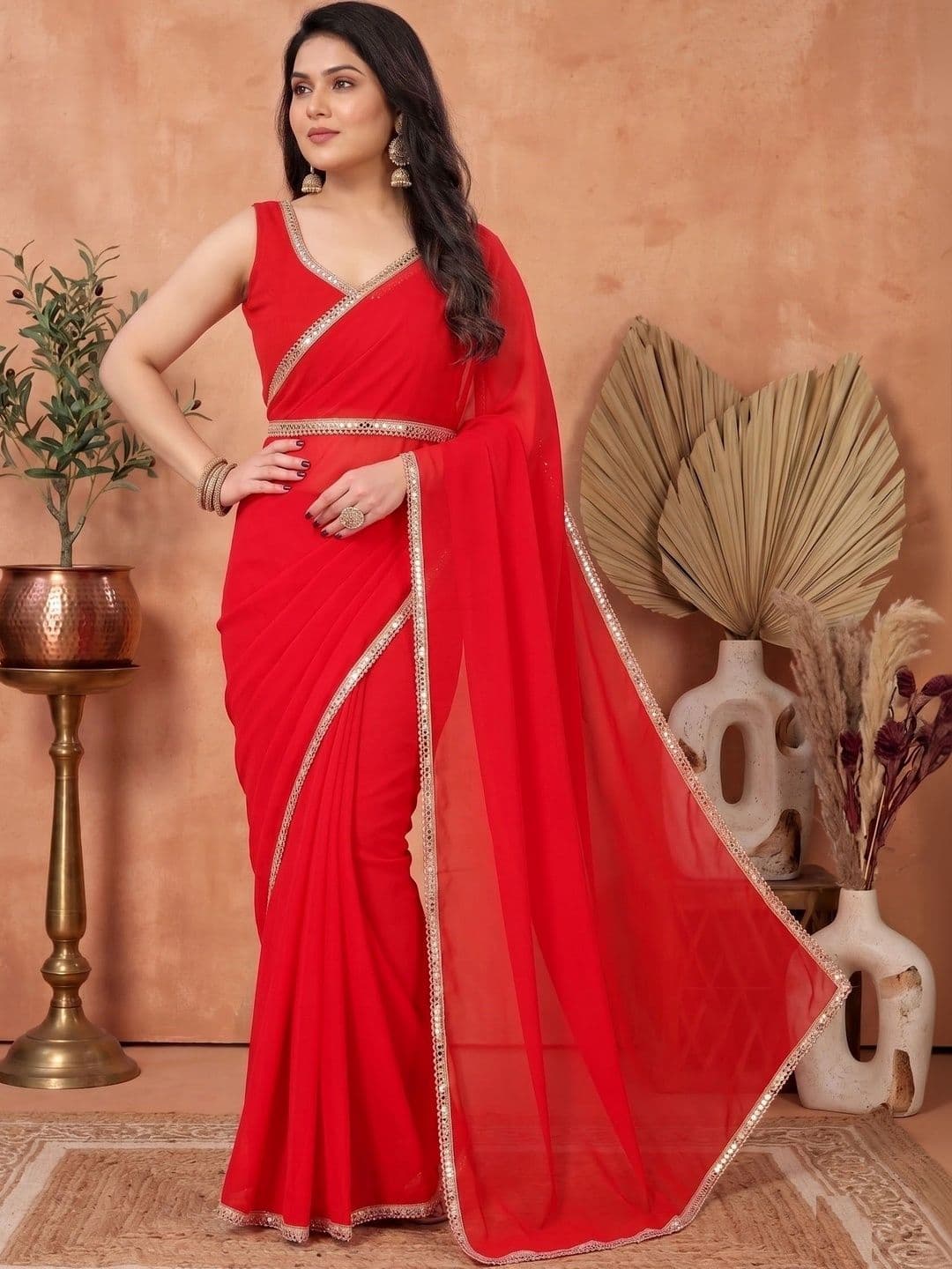 FABMORA Embellished Pure Georgette Saree - view 1