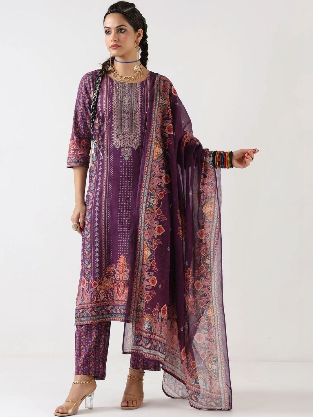SOURAGYA Women Ethnic Motifs Printed Regular Pure Cotton Kurta with Trousers & With Dupatta - view 1