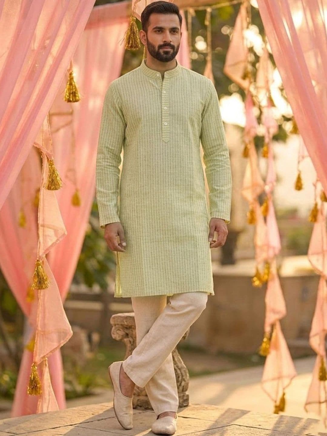 House of Pataudi Men Striped Kurta - view 1