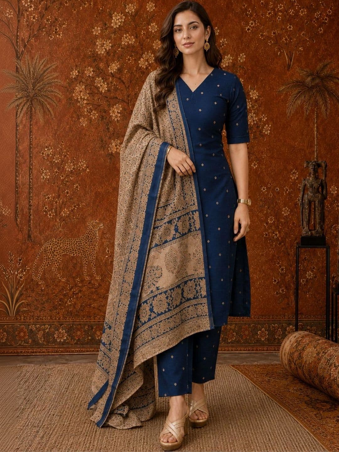 Sangria Women Ethnic Motifs Embroidered Regular Thread Work Kurta with Trousers & With Dupatta - view 1
