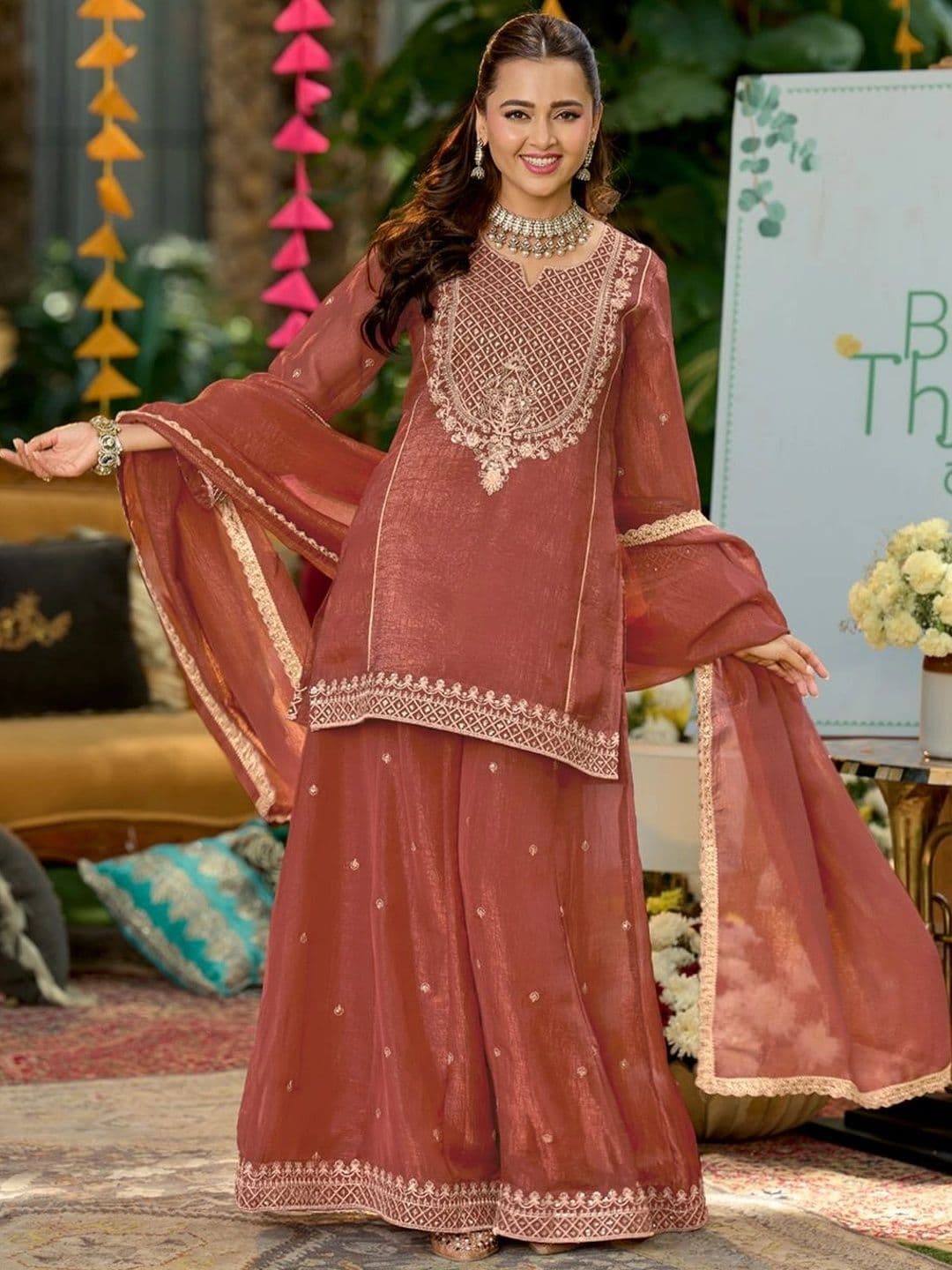 MOKOSH Women Embroidered Kurti and Palazzo Set with Dupatta - view 1
