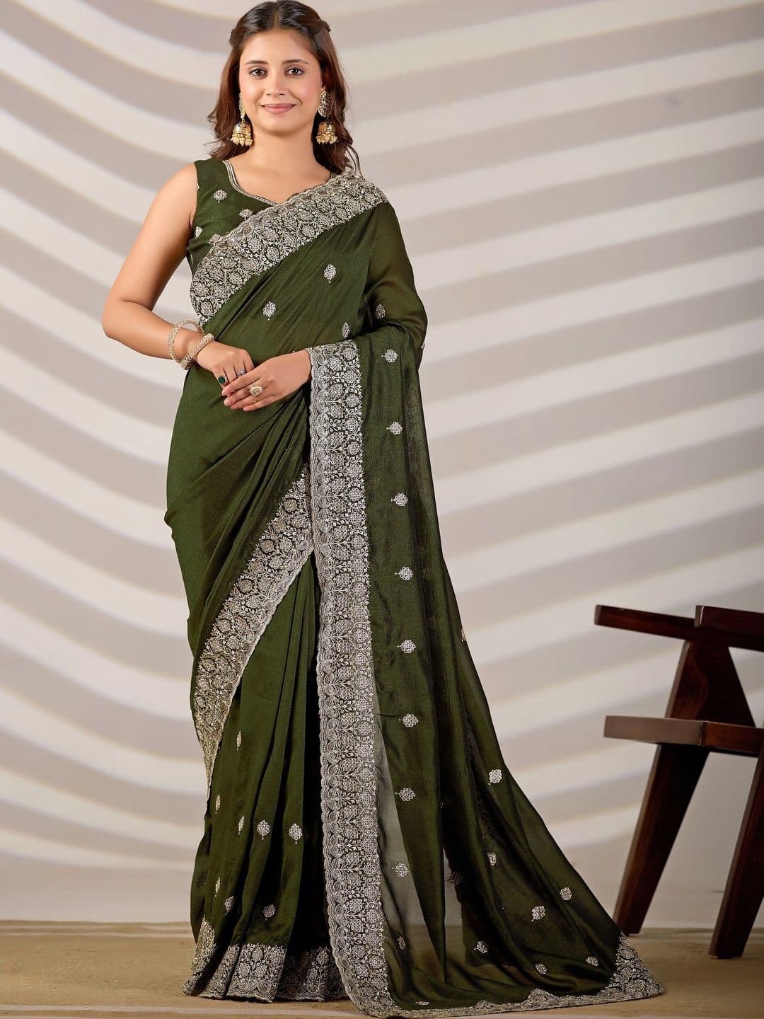 CELEUM Embellished Embroidered Supernet Saree - view 1
