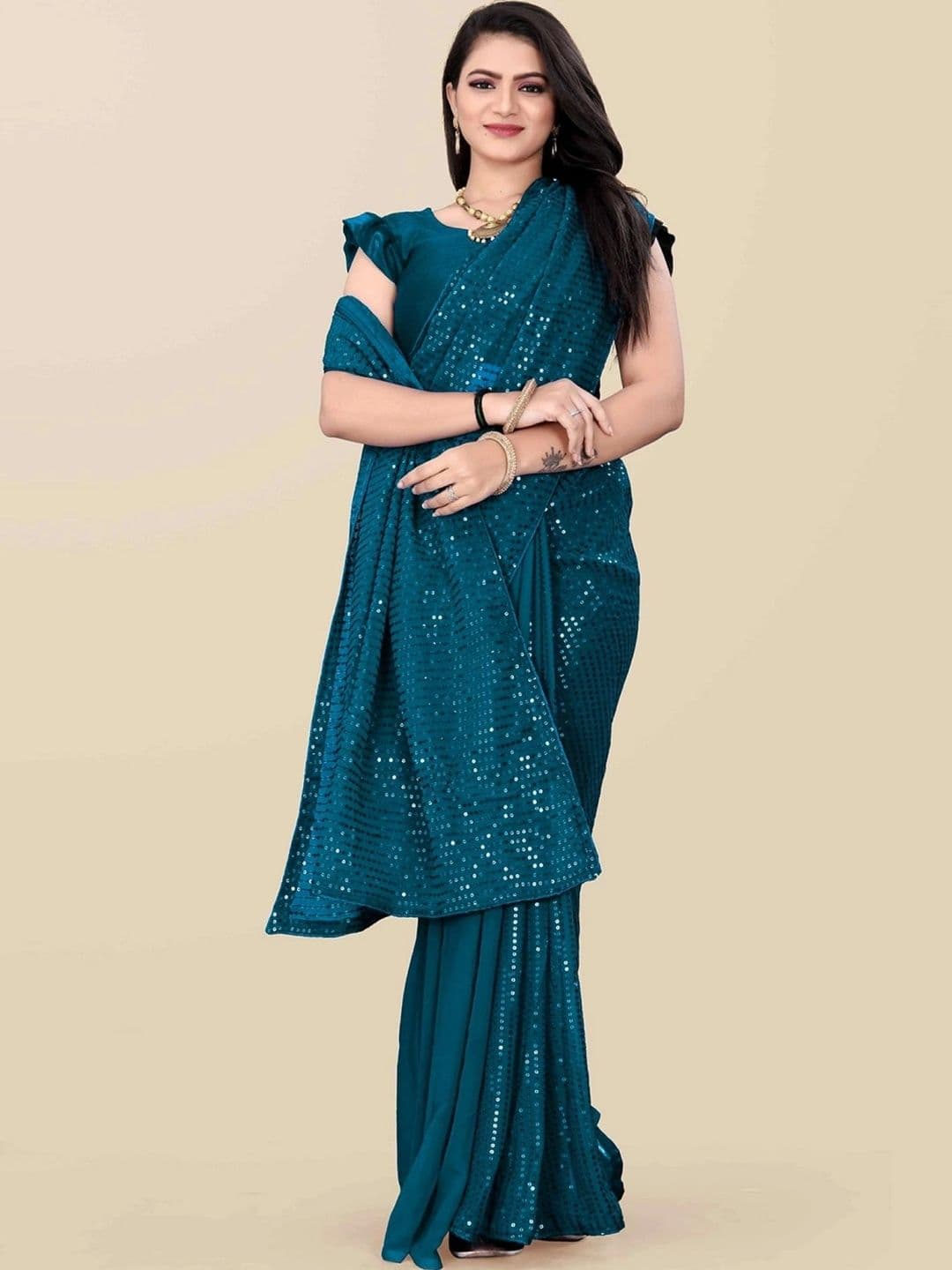 SZN Embellished Sequinned Poly Georgette Designer Saree - view 1