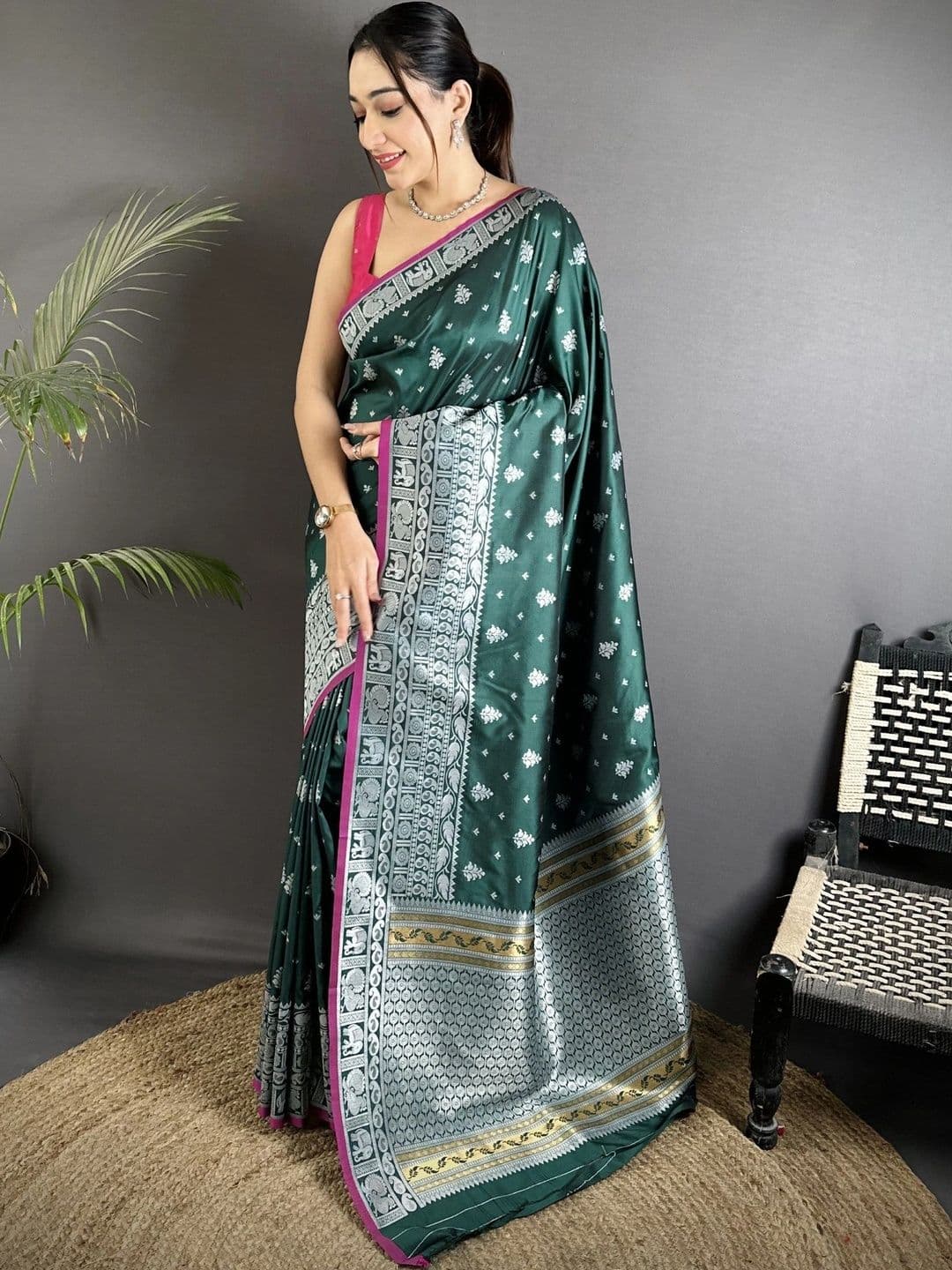 Mitera Woven Design Zari Silk Blend Designer Banarasi Saree - view 1