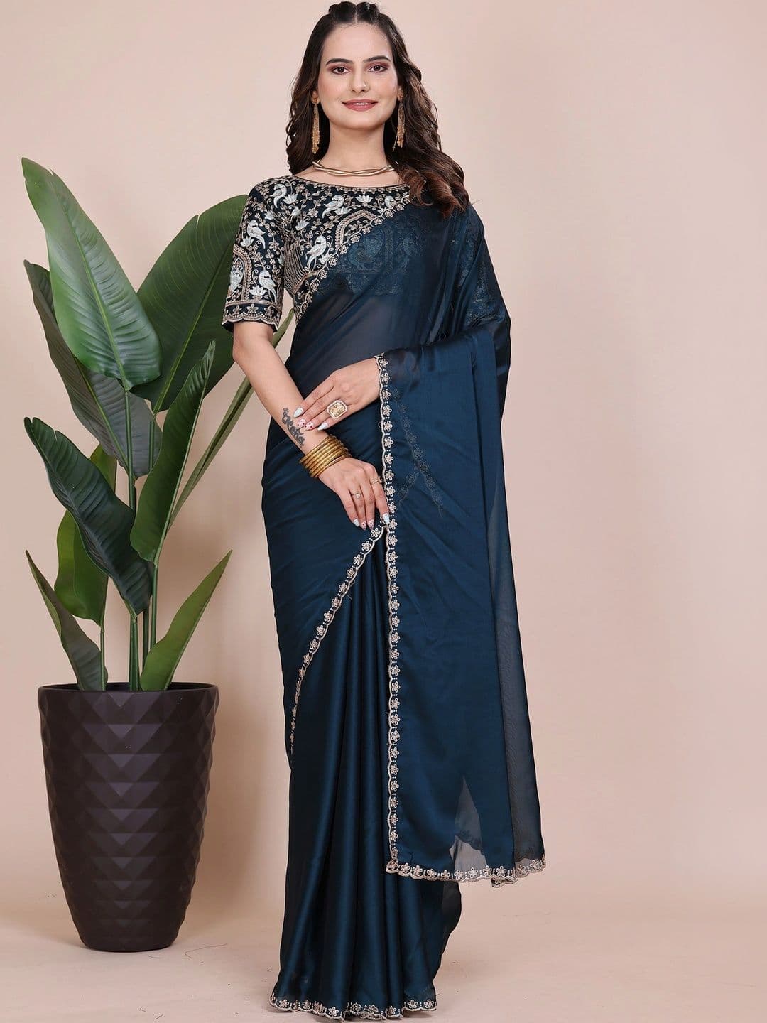 all about you Embroidered Poly Georgette Designer Saree - view 1