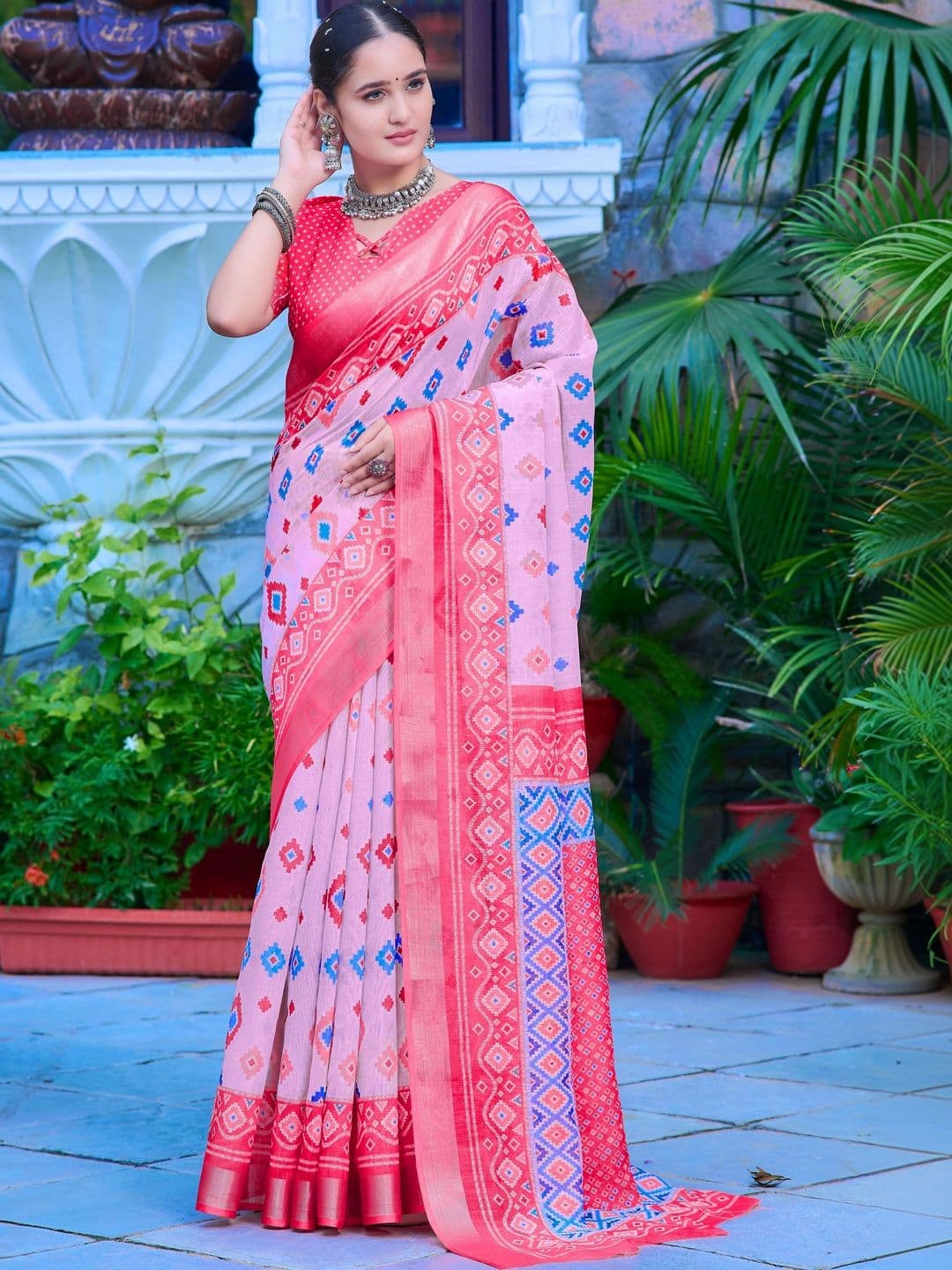 KALINI Floral Zari Pure Linen Fusion Saree - view 1
