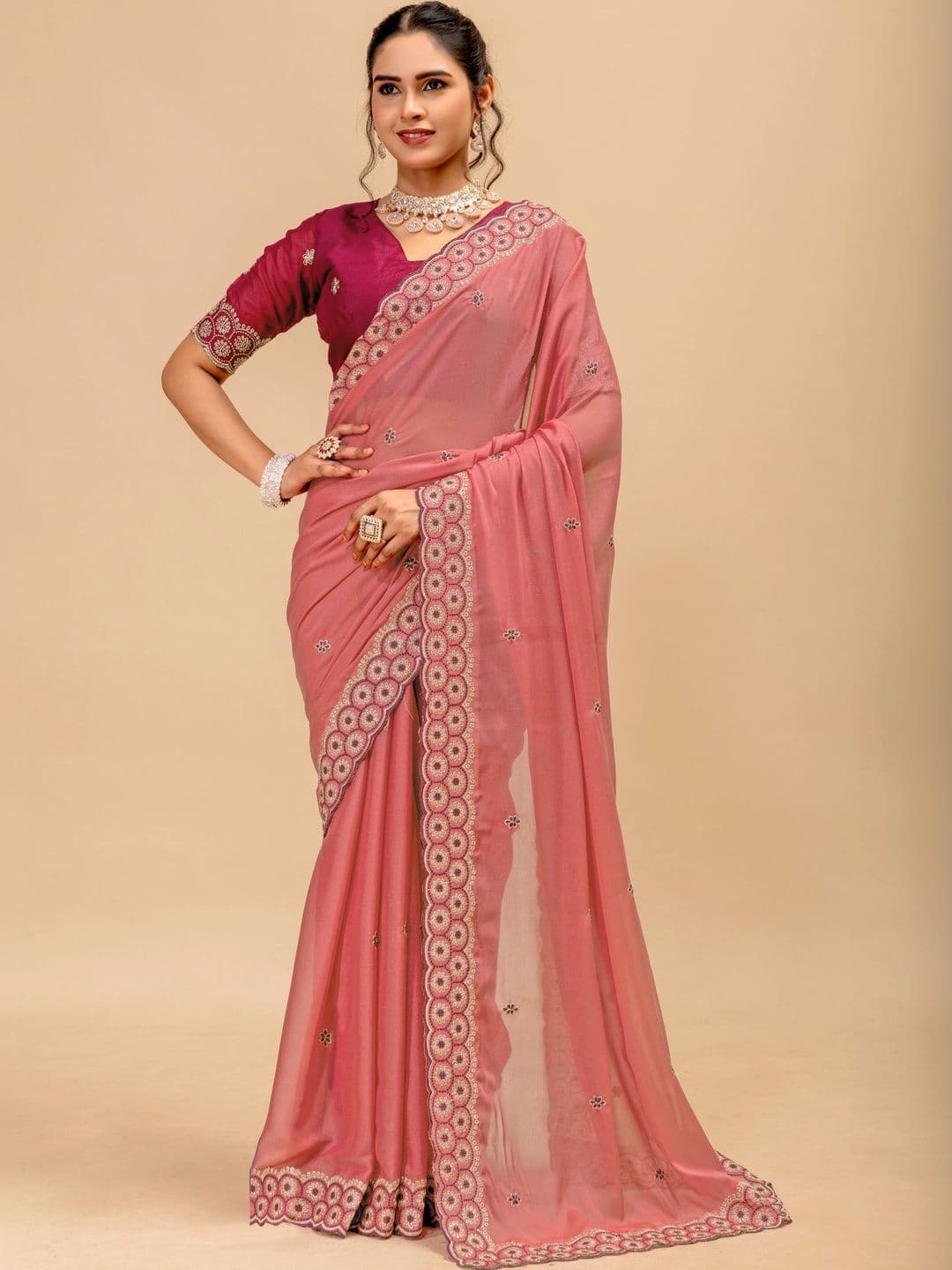 Saanvi Embellished Embroidered Poly Georgette Saree - view 1