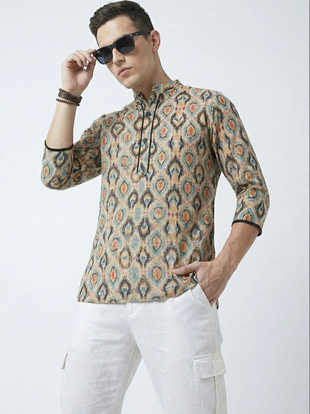 House of Pataudi Men Geometric Printed Indie Prints Kurta - view 1