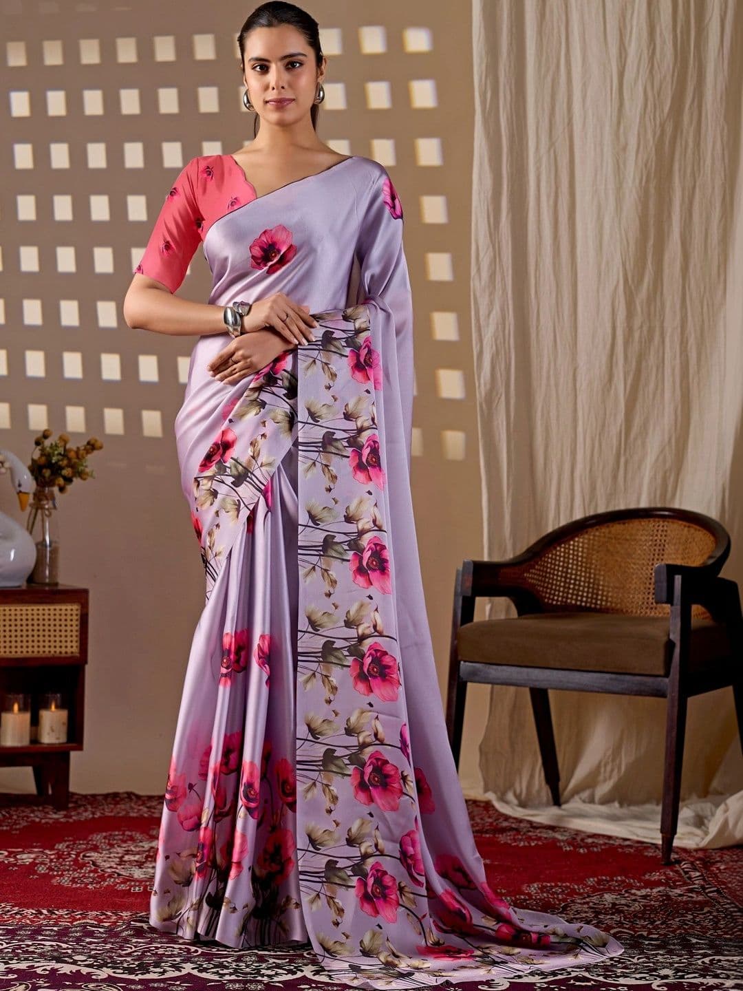 KALINI Floral Satin Designer Saree - view 1