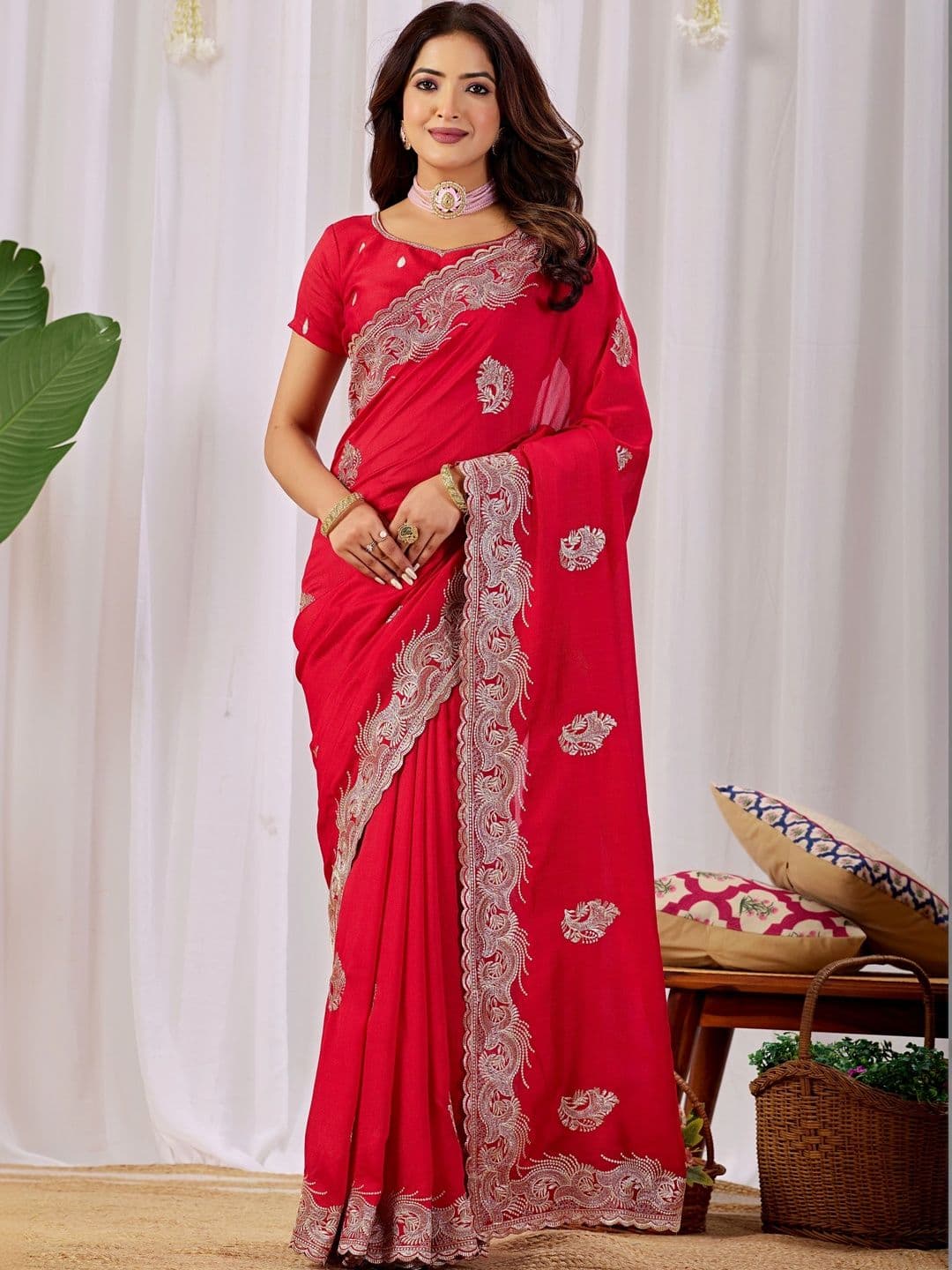 CELEUM Embellished Embroidered Supernet Saree - view 1
