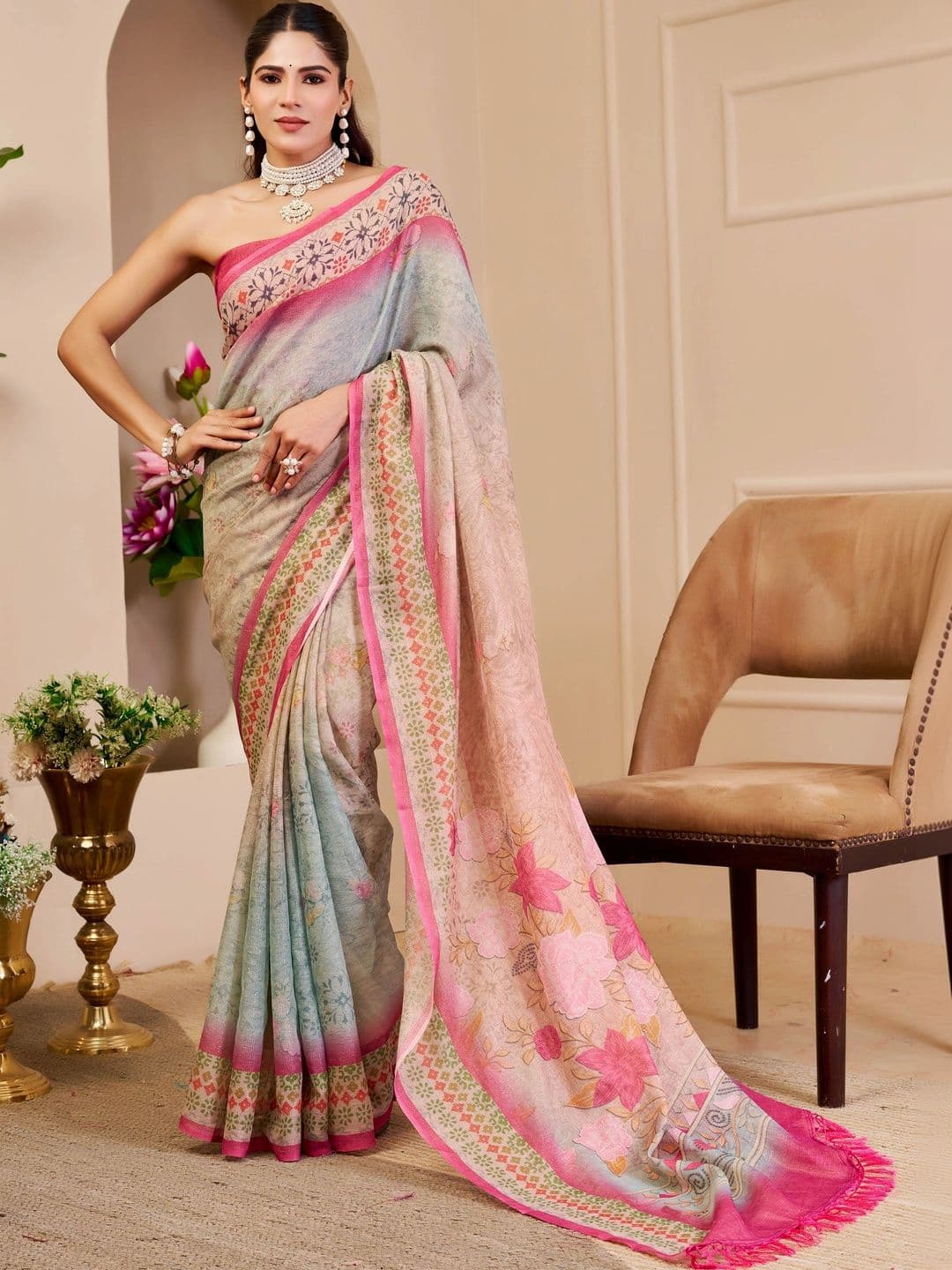 KALINI Floral Zari Fusion Saree - view 1