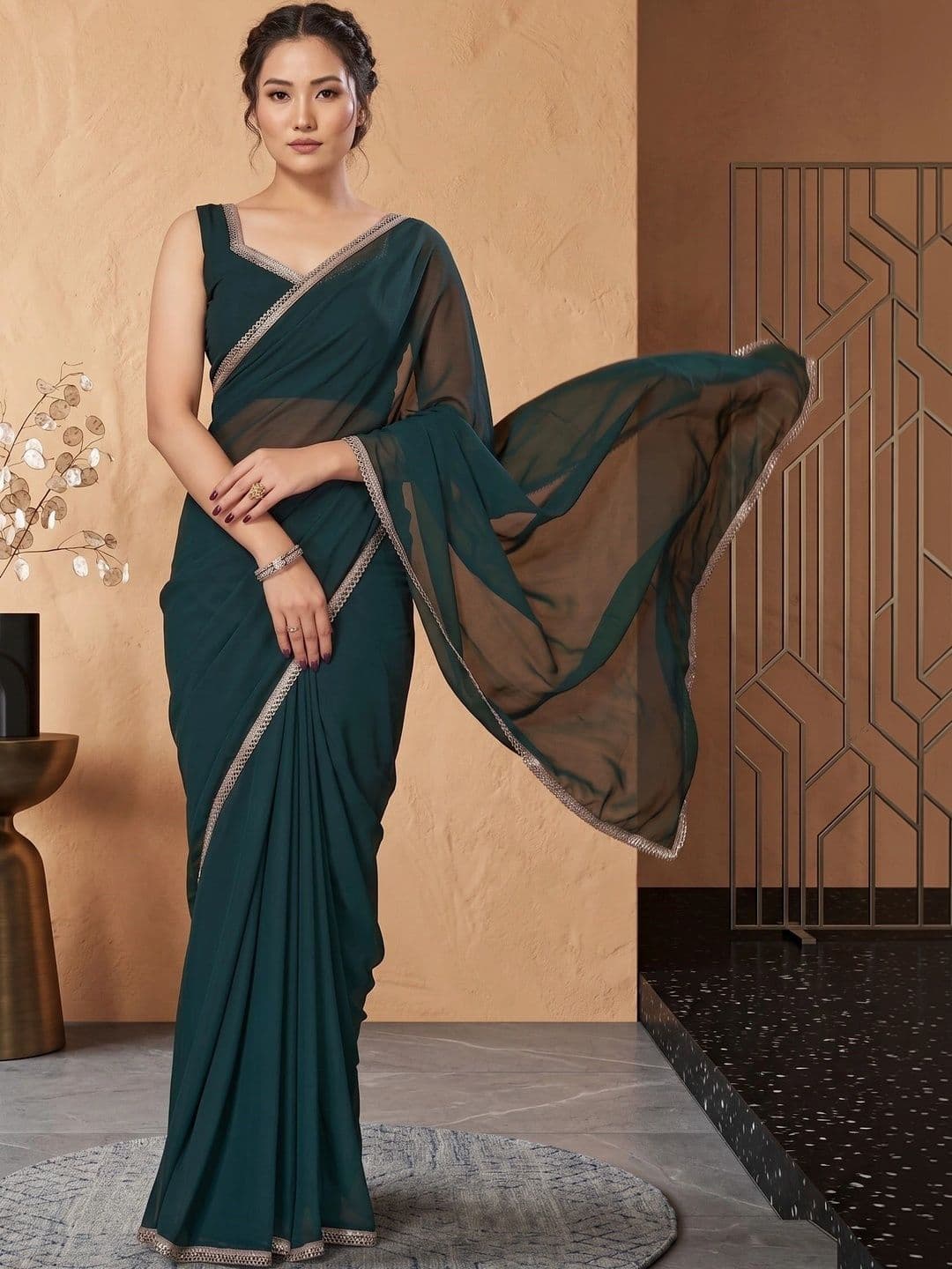 FABMORA Embellished Pure Georgette Saree - view 1