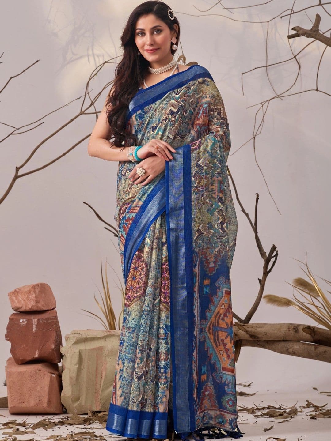 Mitera Ethnic Motifs Linen Blend Designer Saree - view 1