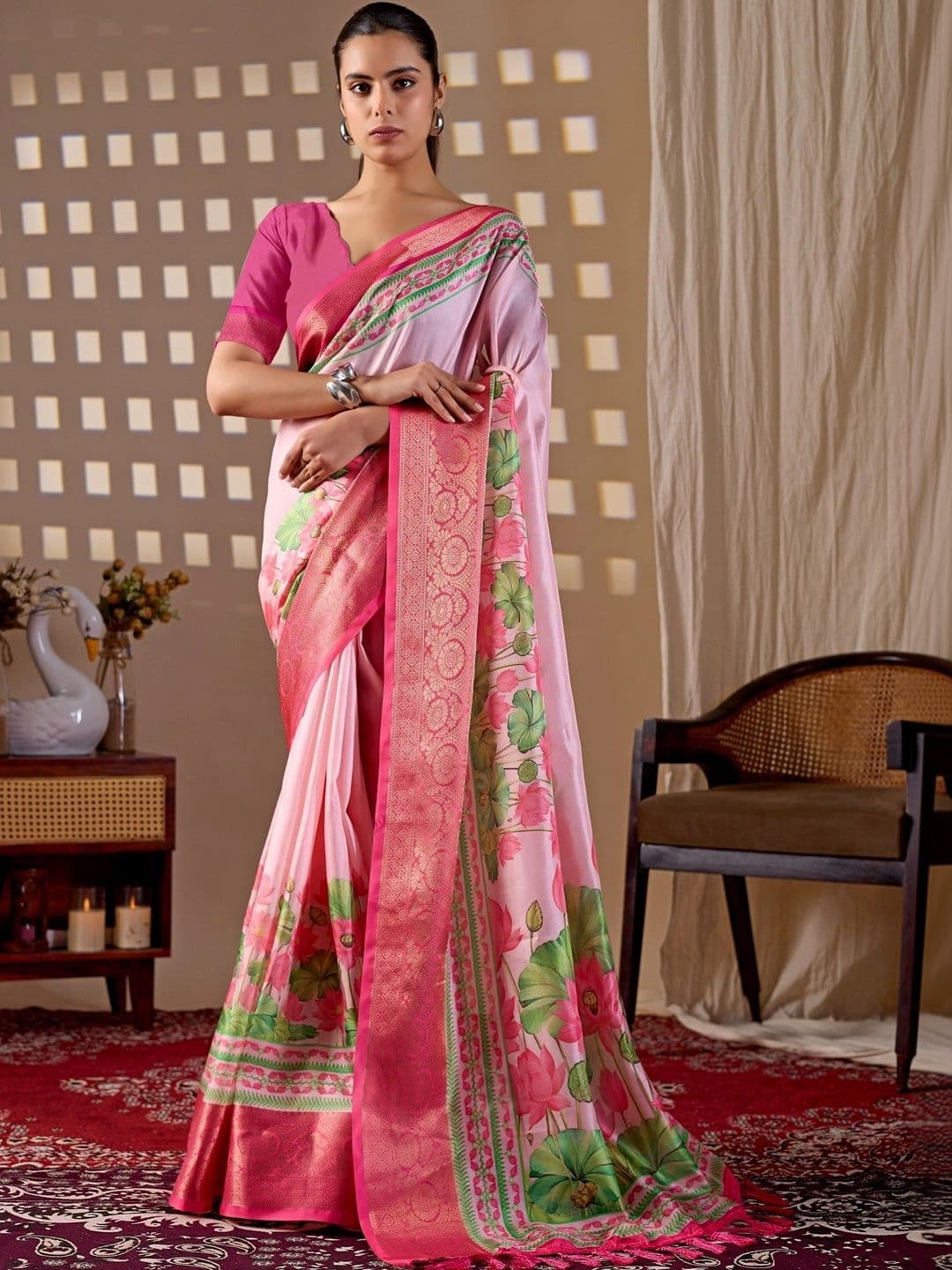 Mitera Floral Zari Silk Blend Designer Saree - view 1