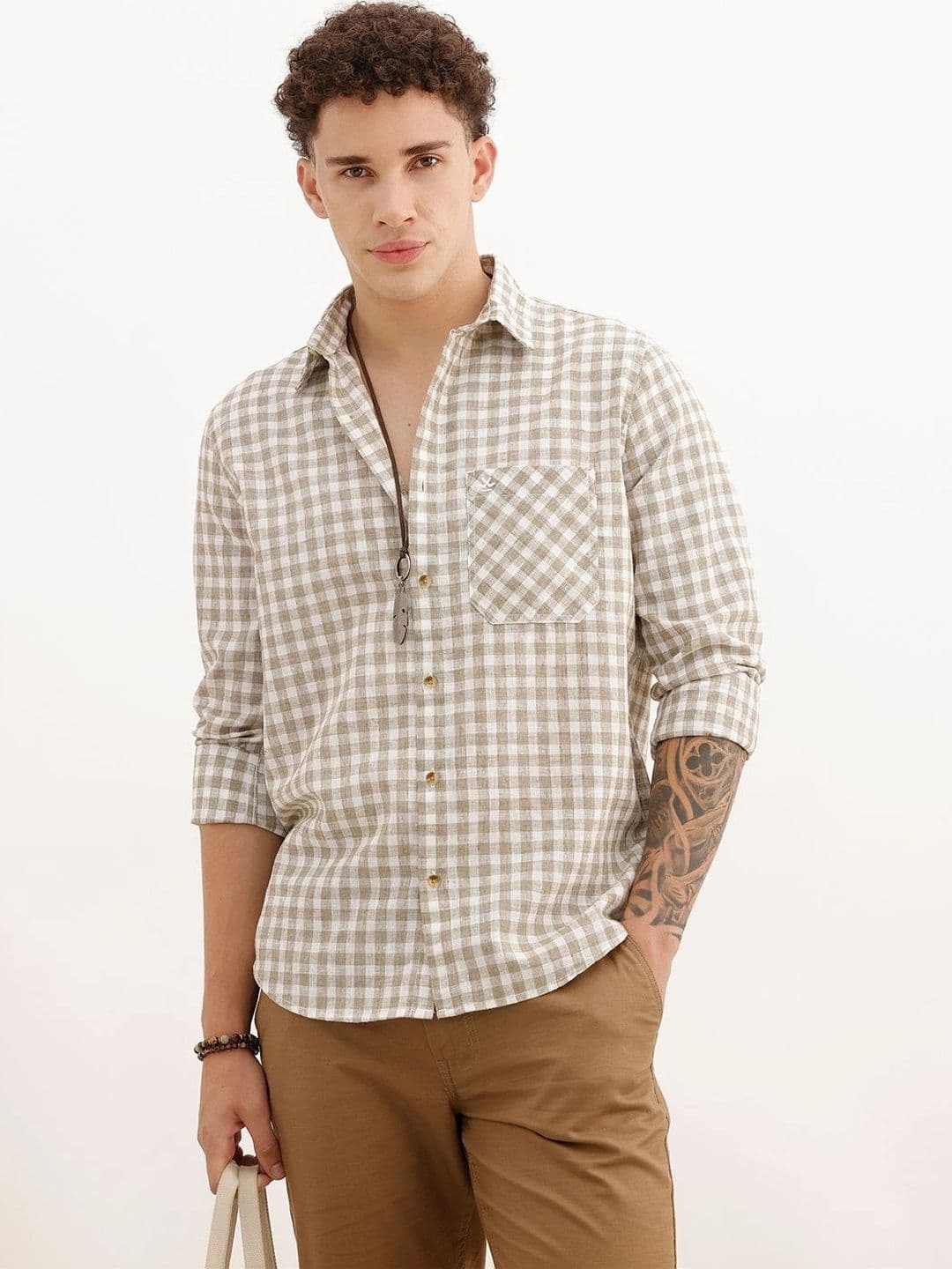 WROGN Men Gingham Checks Checked Casual Shirt - view 1