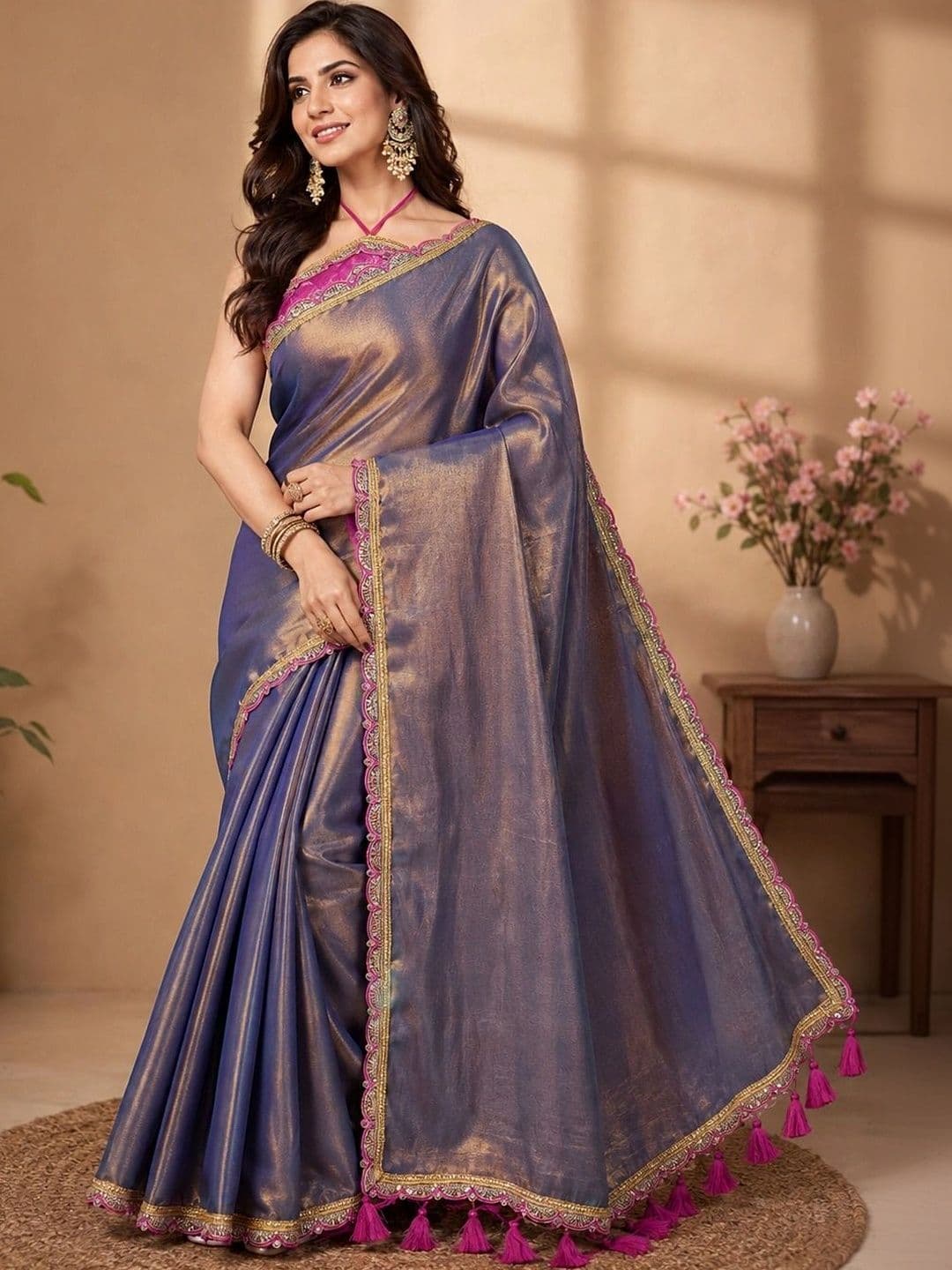 FABMORA Embellished Silk Cotton Saree - view 1