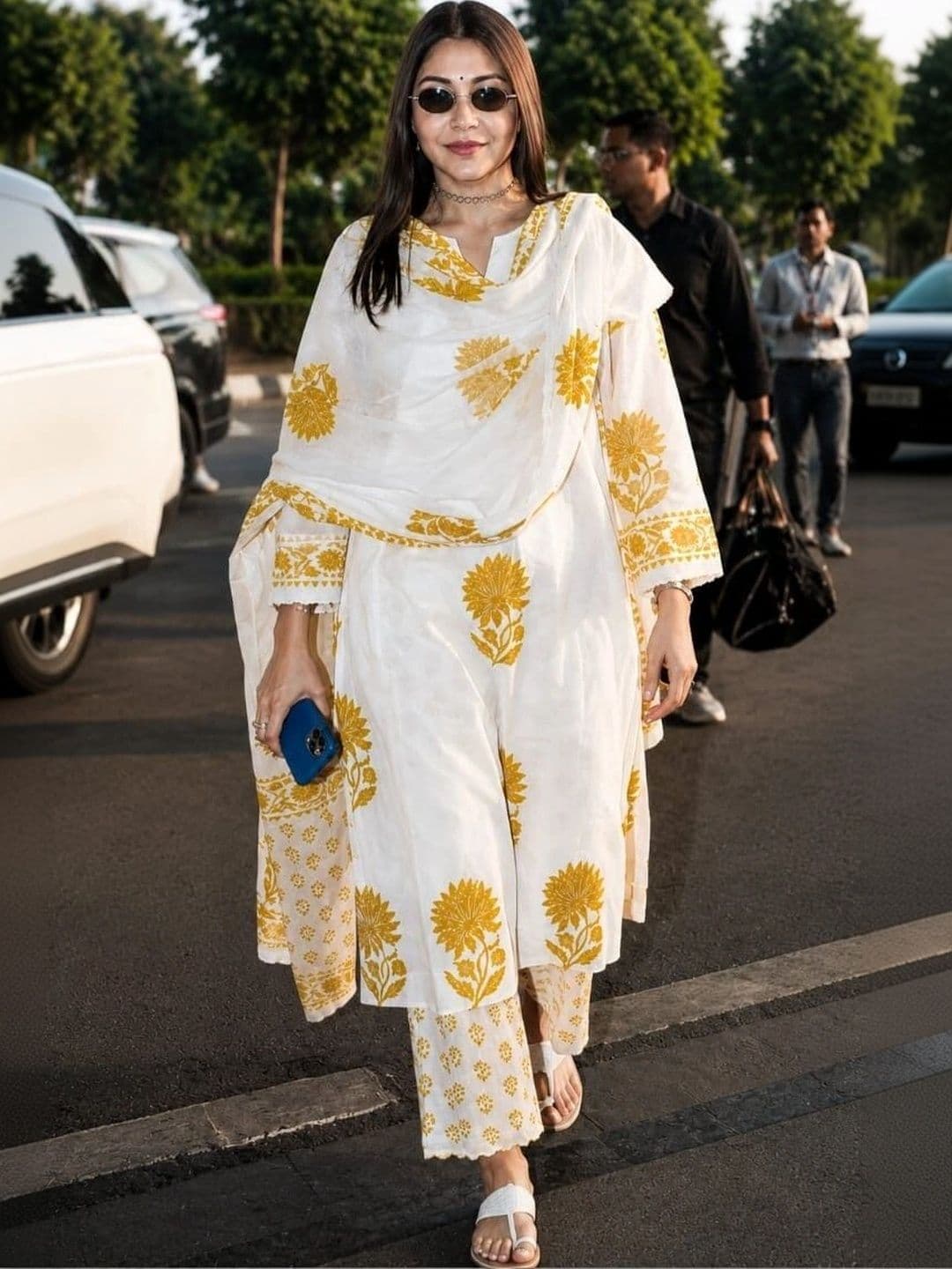 KALINI Women Floral Printed Regular Pure Cotton Kurta with Palazzos & With Dupatta - view 1