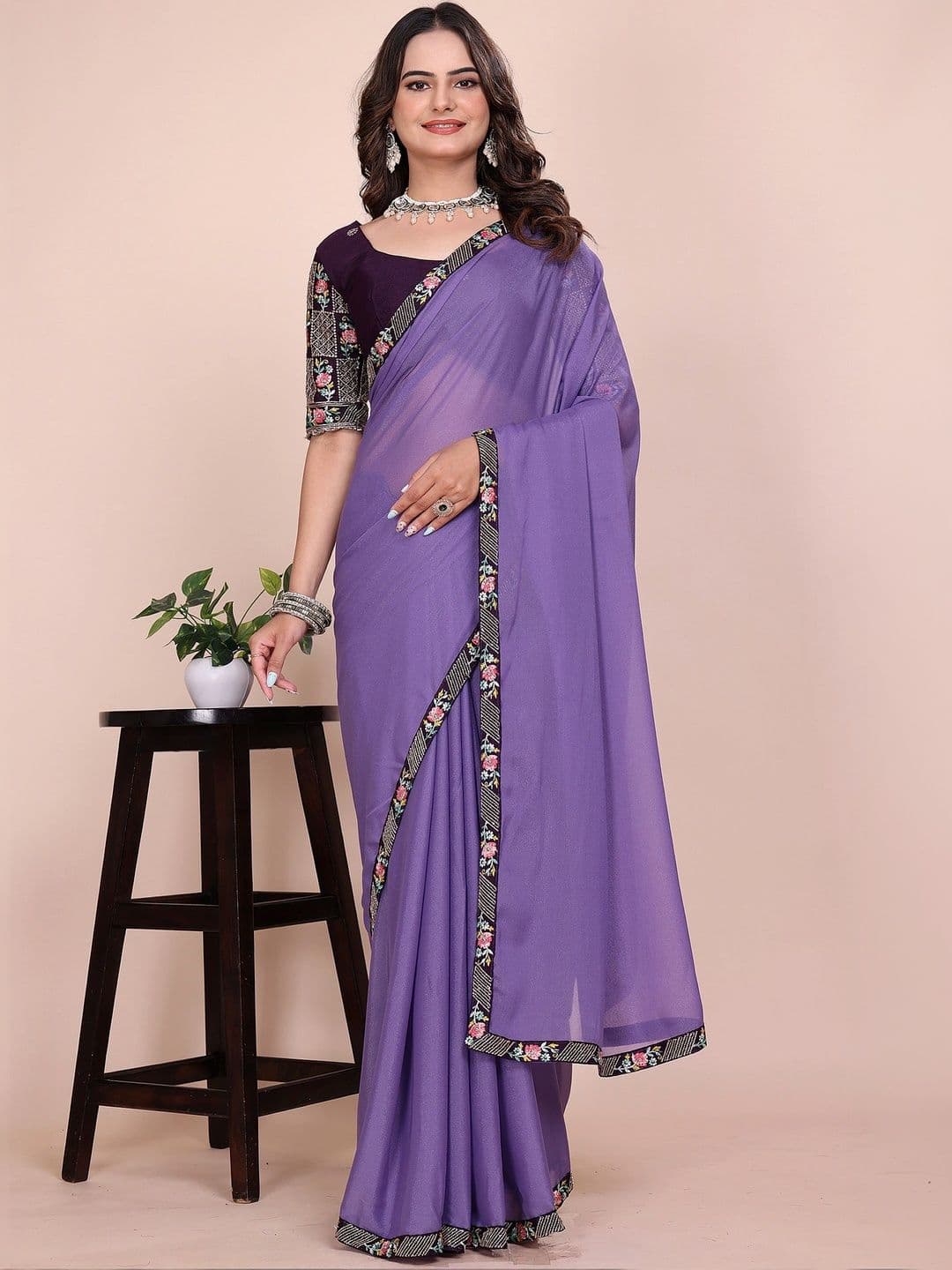 all about you Floral Embroidered Poly Georgette Designer Saree - view 1
