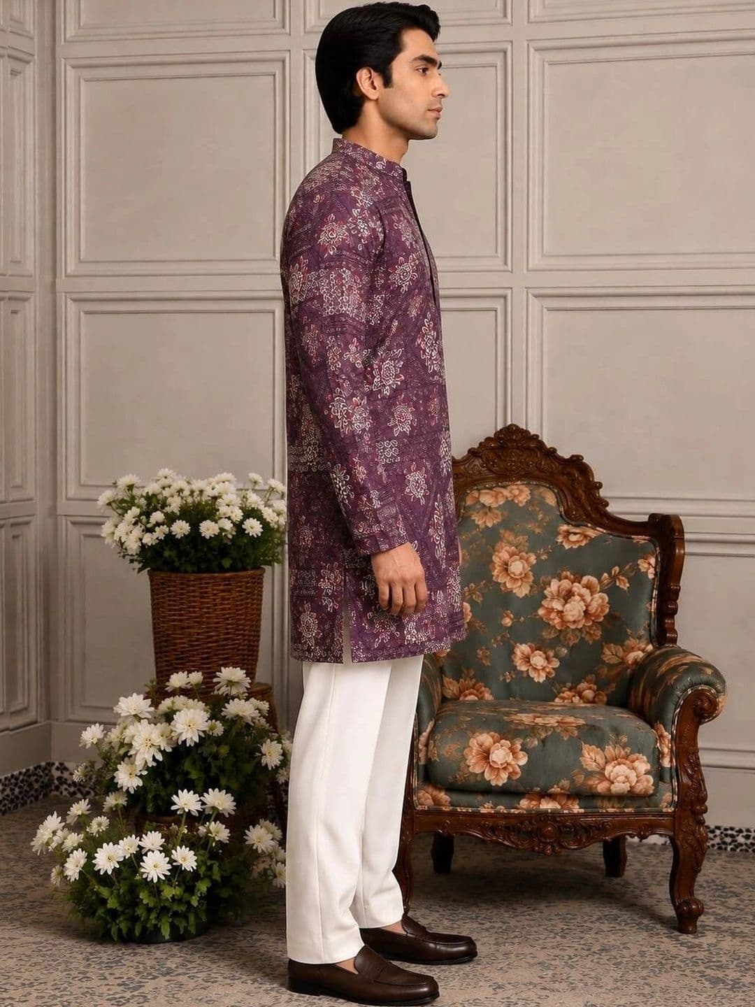 House of Pataudi Men Floral Printed Kurta - view 1