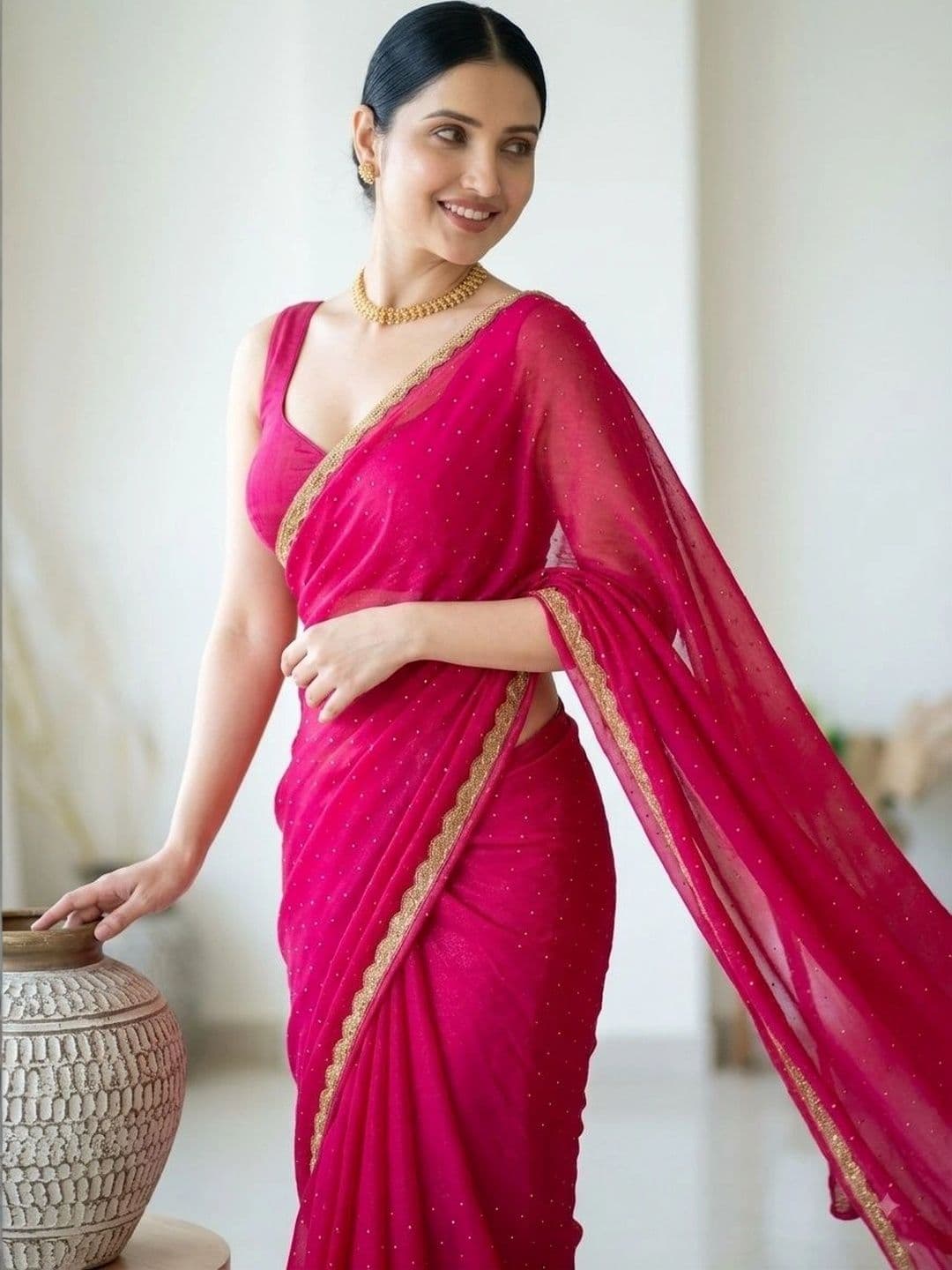 Akshmi Creation Embellished Supernet Saree - view 1