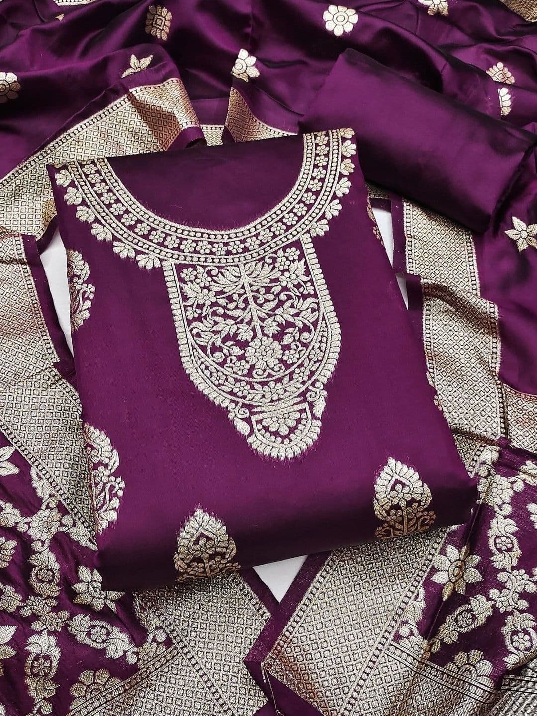 Milvia Art Silk Unstitched Dress Material - view 1
